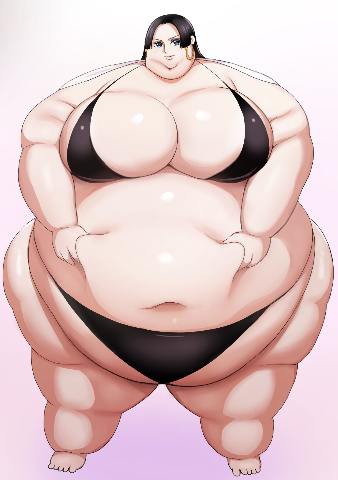 1girls boa_hancock dark_hair fat_fetish large_belly large_breasts light-skinned_female nikutsuki obese one_piece scantily_clad ssbbw