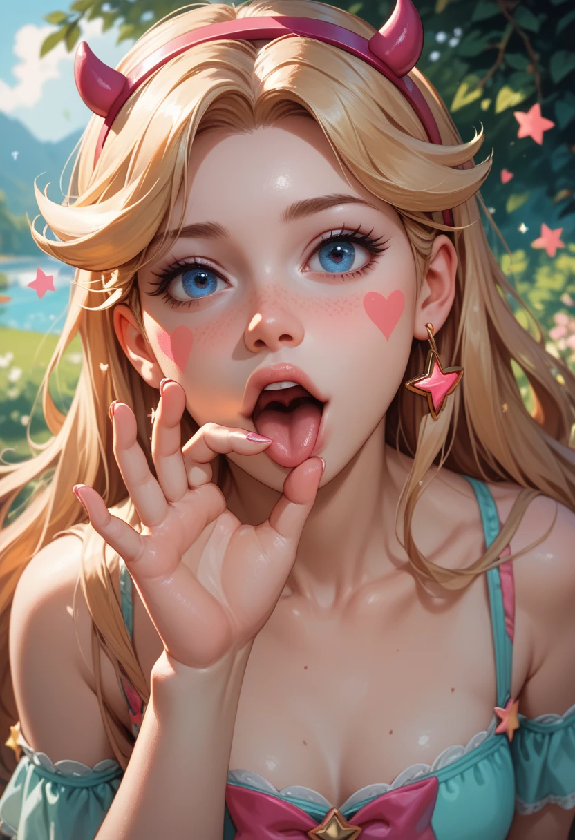 1girls ai_generated blonde_hair fellatio_gesture female long_hair star_butterfly tilcox33