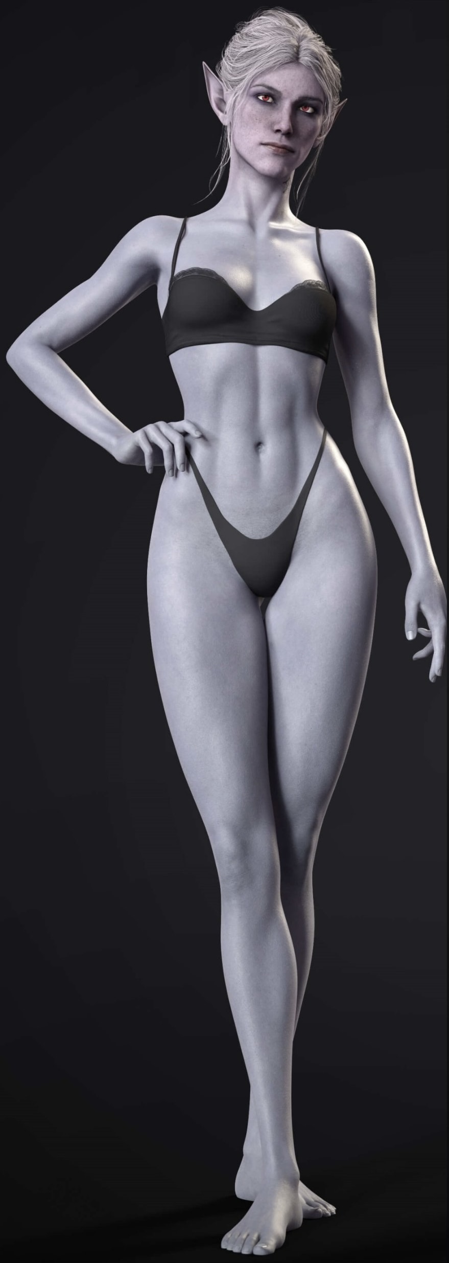 3d, baldur's gate 3, black underwear, breasts, female, minthara, sexy pose, small breasts