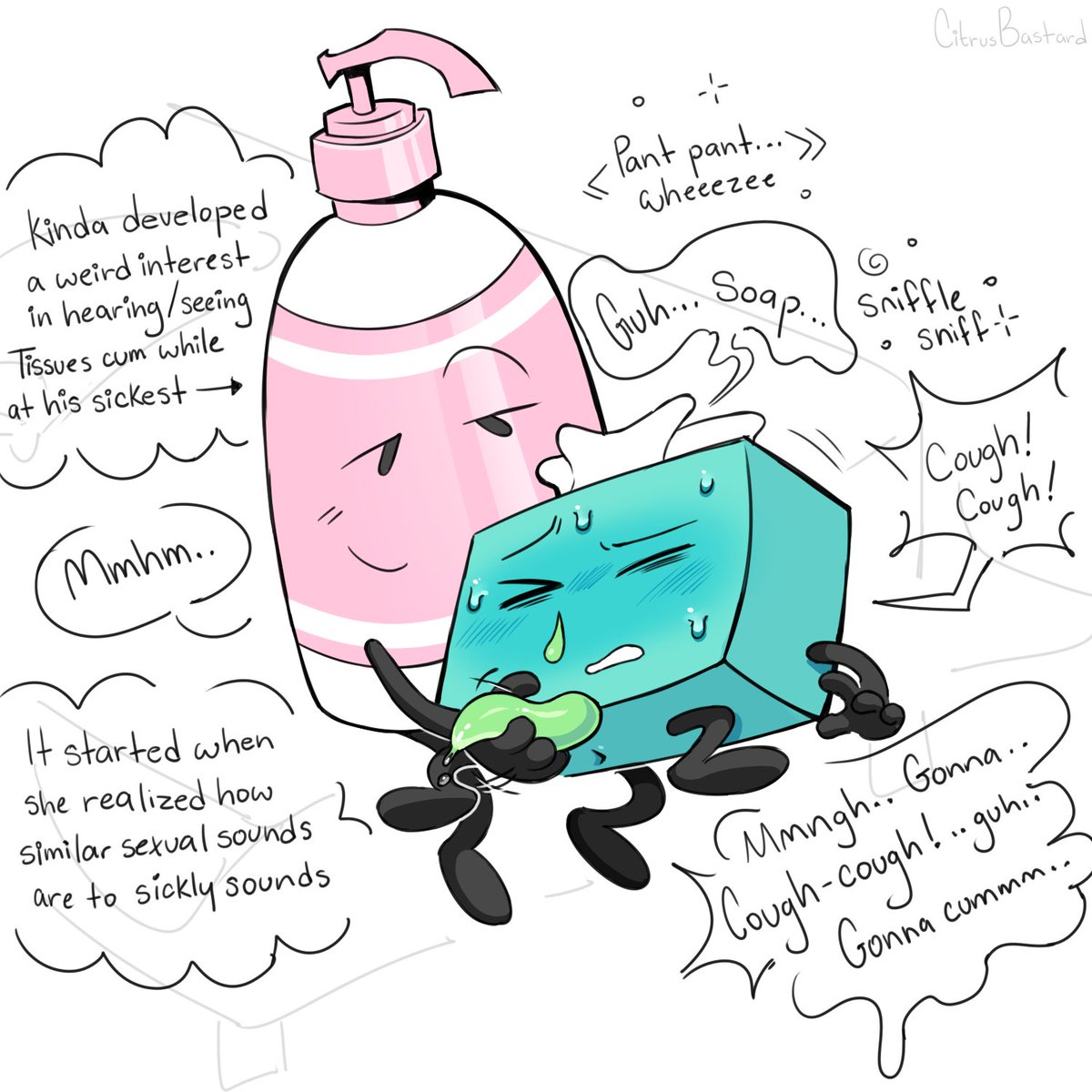 1boy, 1girls, adamation inc., adamationz, animationepic, blush, blush lines, blushing, female, green penis, handjob, ii, inanimate insanity, inanimate insanity (season 2), inanimate object, jacking off, lemonbastards, male, no balls, object show, object show community, object shows, osc, penis, soap (ii), speech bubble, sweat, tentacle, tentacle dick, tentacle penis, text, tissues (ii)