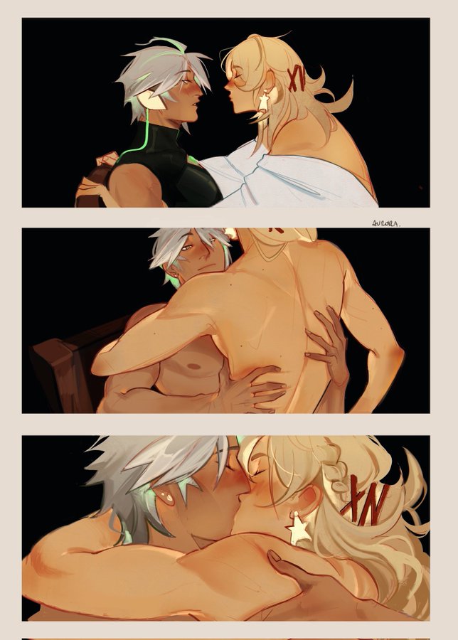 alhaitham (genshin impact), gay, genshin impact, implied sex, kaveh (genshin impact), kissing, male, male only, yaoi
