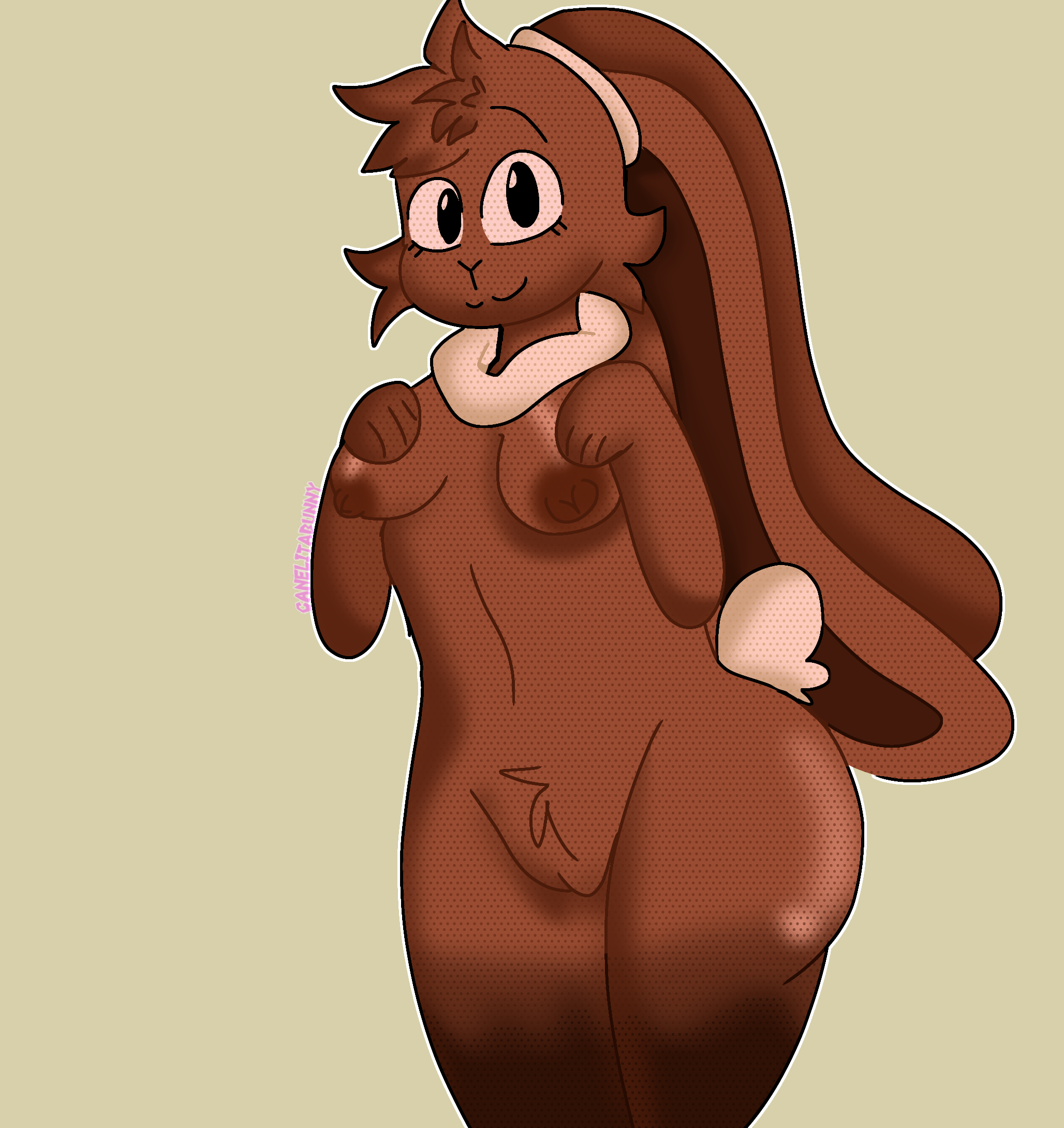 :), anthro, bad anatomy, breasts, canelitabunny, cocoa (dandy's world), dandy's world, female, furry, happy, rabbit, smile, smiley face
