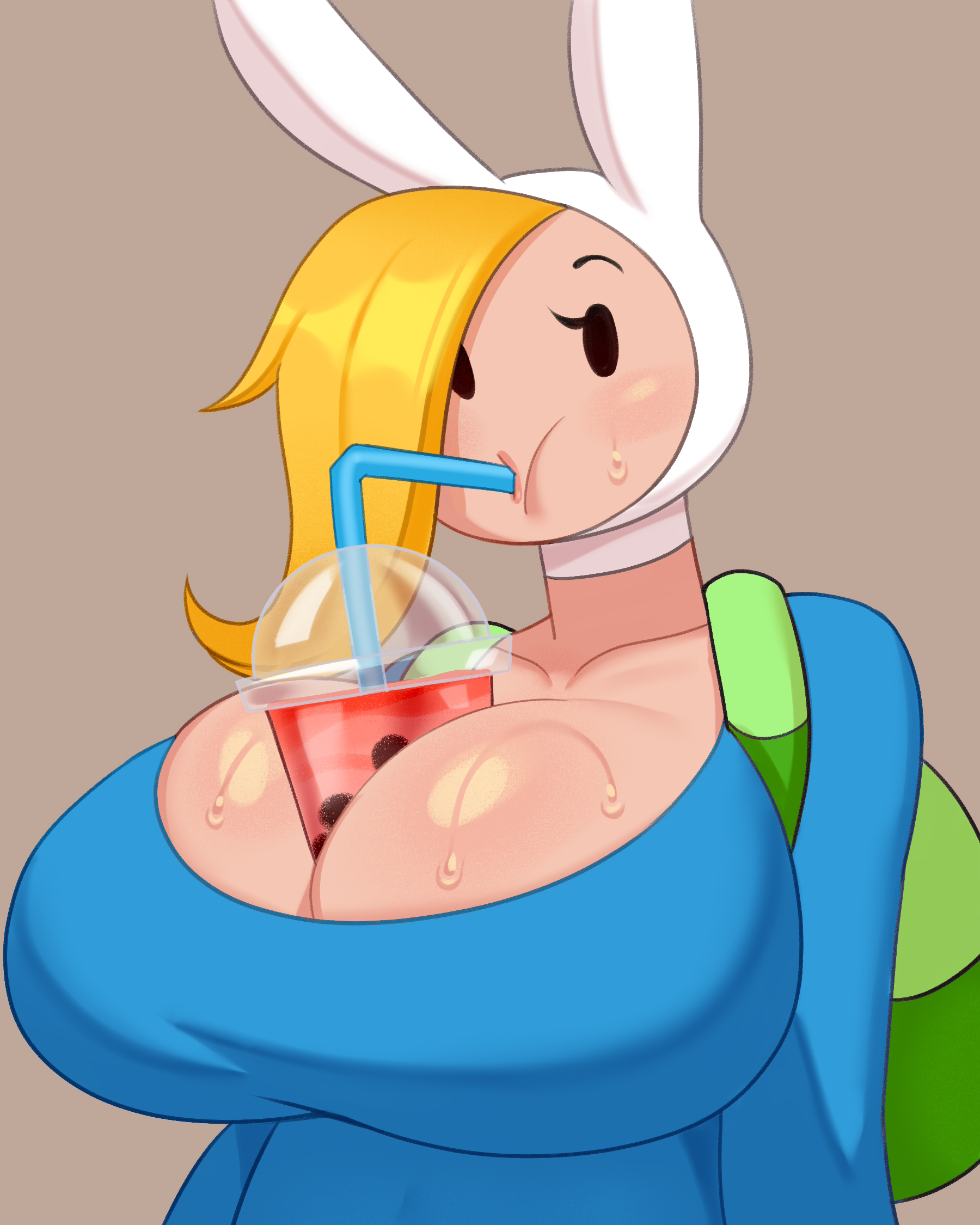 1girls, 2025, 2d, 2d (artwork), adventure time, backpack, bag, big breasts, blonde female, blonde hair, boba tea, breasts, bubble tea challenge, caucasian, caucasian female, clothing, cup, drinking, female, female only, fionna the human girl, giant boobs, giant breasts, giant tits, human, idler r, massive boobs, massive breasts, massive tits, object between breasts, pale skin, solo, solo female, voluptuous, voluptuous female, white body, white female, white skin