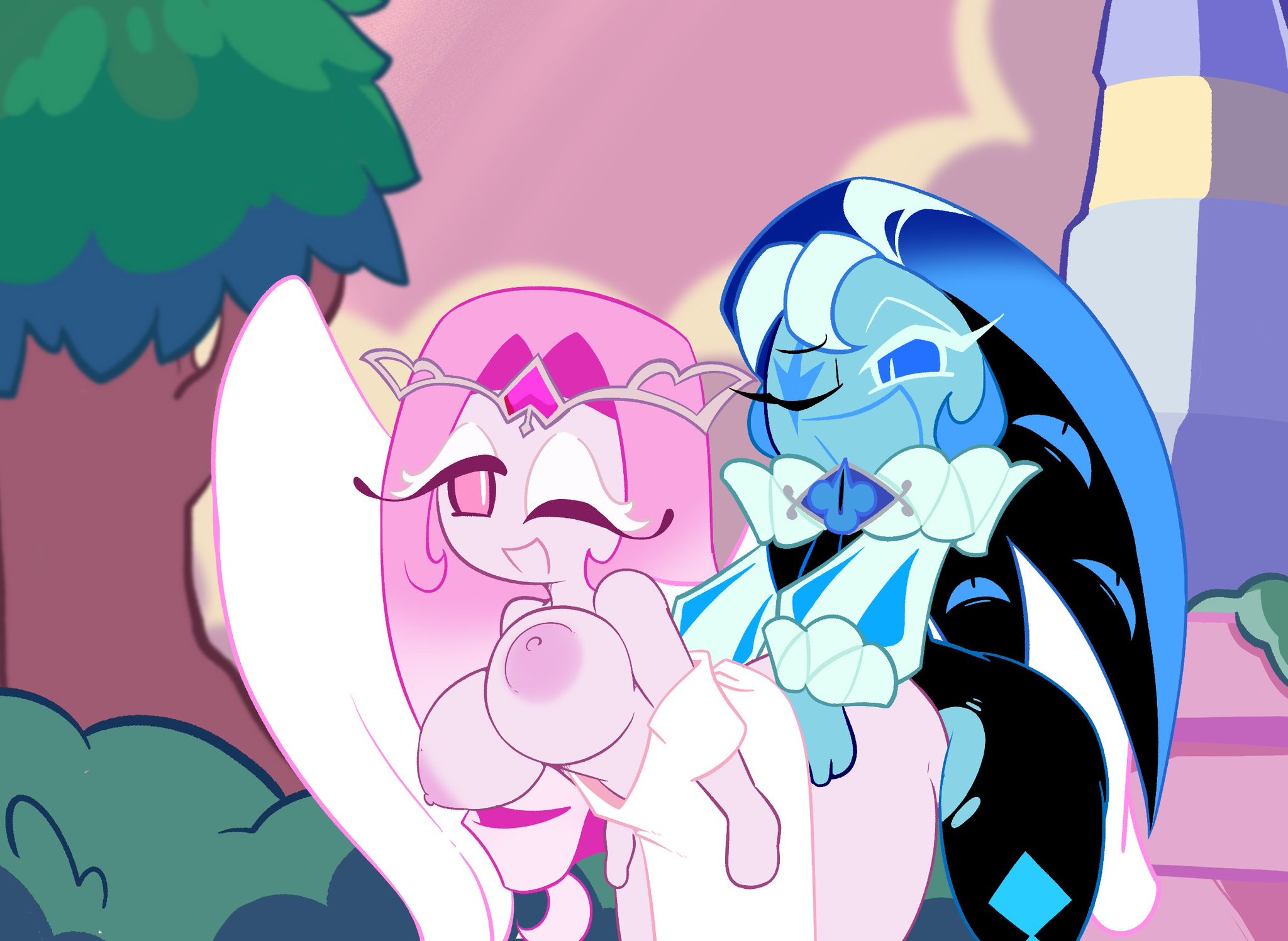 ass grab, big ass, big breasts, cookie run, cookie run kingdom, doggy style, eternal sugar cookie, female, nebeeafterdark, sex, shadow milk cookie, shadowsugar, straight, wink