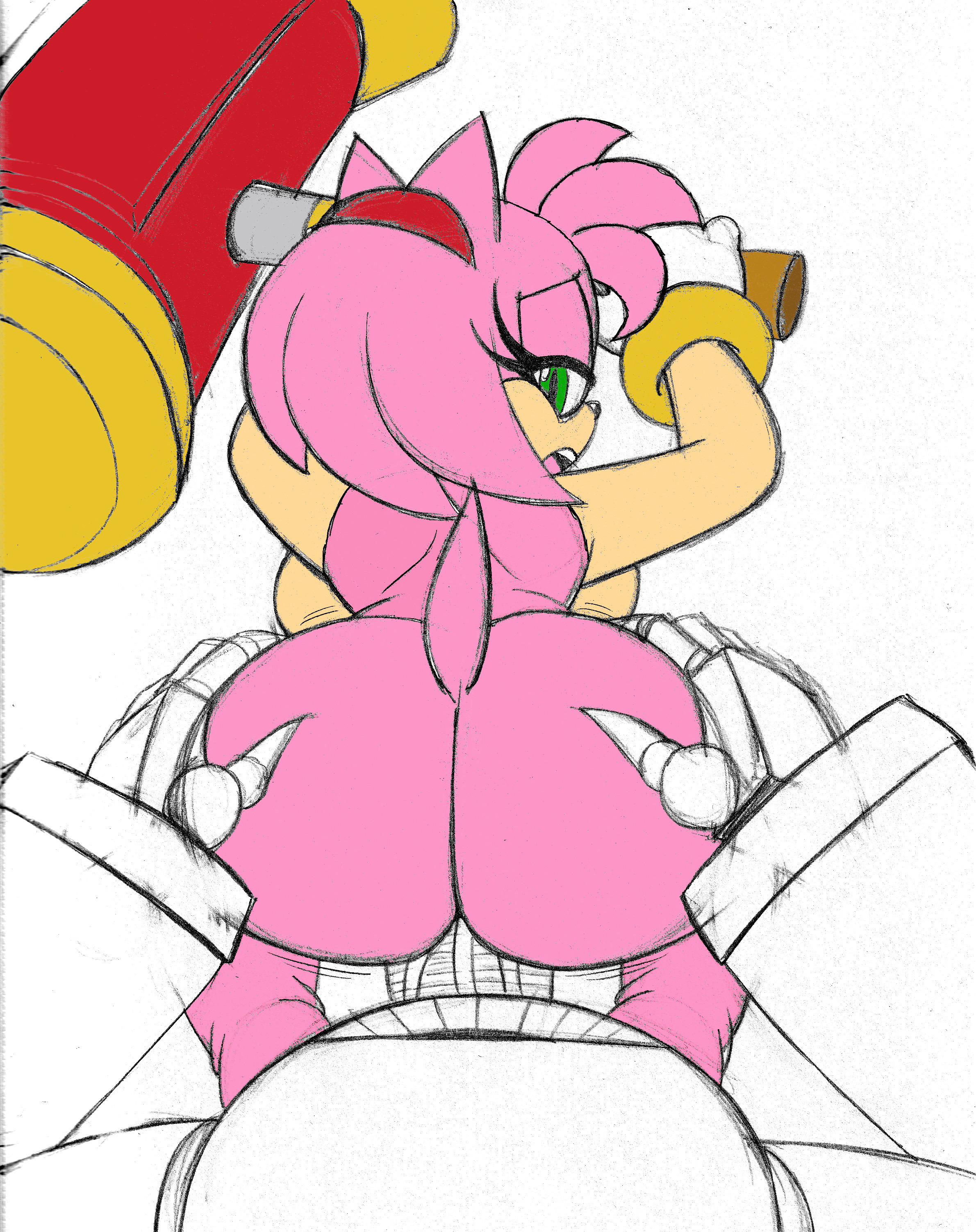 1boy, 1girls, amy rose, anthro, ass, color edit, deep penetration, doggy style, female, female penetrated, green eyes, hedgehog, interspecies, looking back, male, male penetrating, male penetrating female, male pov, male/female, metal sonic, mobian (species), neo metal sonic, omegasunburst, partially colored, piko piko hammer, pov, pov male, pussy, robot on mobian, rodent, sega, simple background, sonic (series), sonic the hedgehog (series), vaginal penetration, vaginal sex, white background