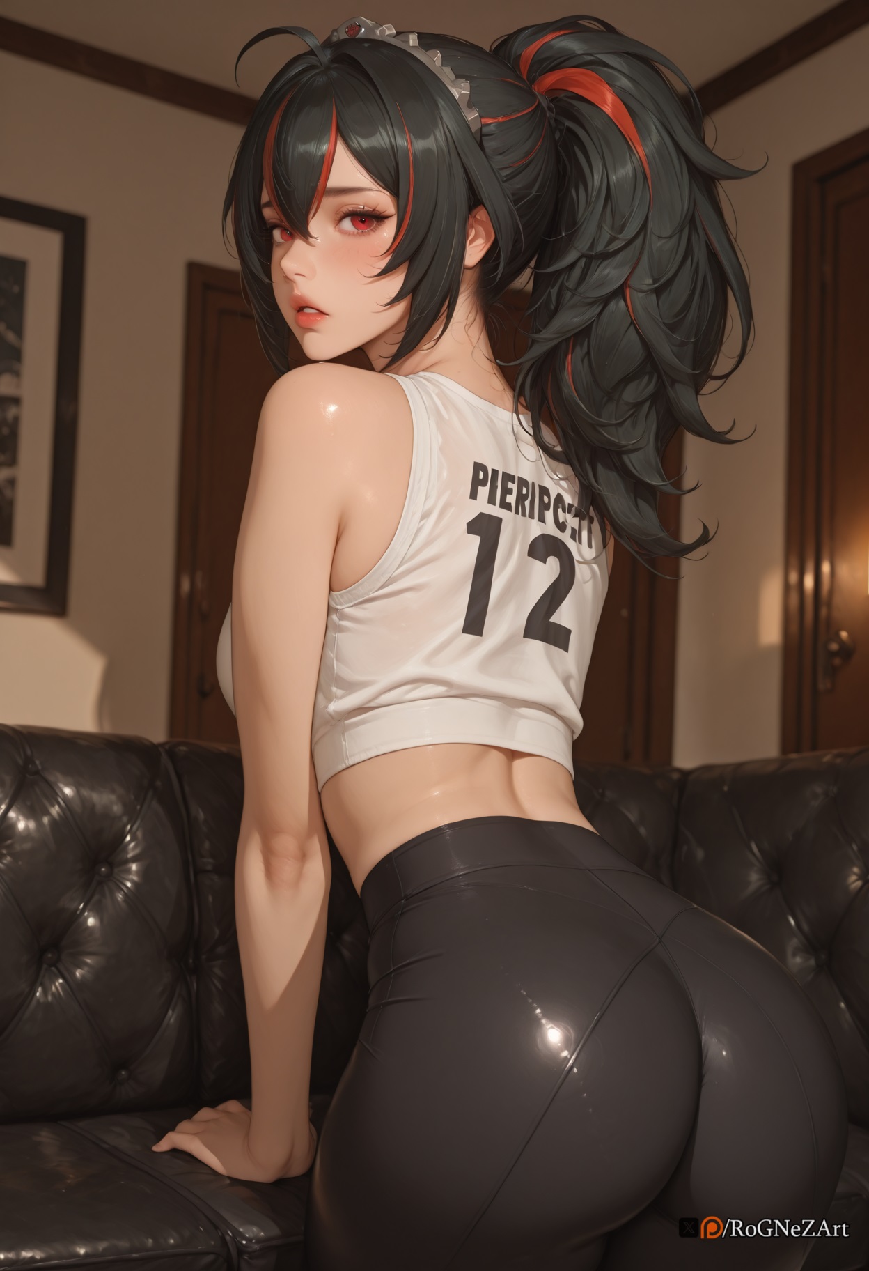 1girls, 2025, ahoge, ai generated, ass, ass focus, back, bangs, bare shoulders, black bra, black clothes, black hair, black legwear, black panties, black thighhighs, black underwear, blush, bra, breasts, cellphone, cleavage, closed mouth, clothing, curvaceous, curvaceous female, curvaceous figure, curvy, curvy figure, female, female focus, female only, from behind, garter belt, garter straps, hair ornament, holding, holding object, holding phone, hoyoverse, huge ass, indoors, inviting, inviting to sex, lace, lace trim, large breasts, legwear, lingerie, long hair, looking at viewer, looking back, mihoyo, mirror, multicolored hair, new eridu public security, orange hair, panties, pantsu, phone, ponytail, presenting, presenting ass, presenting breasts, presenting hindquarters, presenting pussy, presenting self, pussy, red bra, red eyes, red hair, red nails, red panties, red underwear, reflection, rognezart, seductive, seductive look, seductive smile, selfie, shoulder blades, sideboob, skindentation, smartphone, solo, standing, streaked hair, thick thighs, thigh gap, thighhighs, thighs, thong, underwear, underwear only, voluptuous, voluptuous female, zenless zone zero, zhu yuan