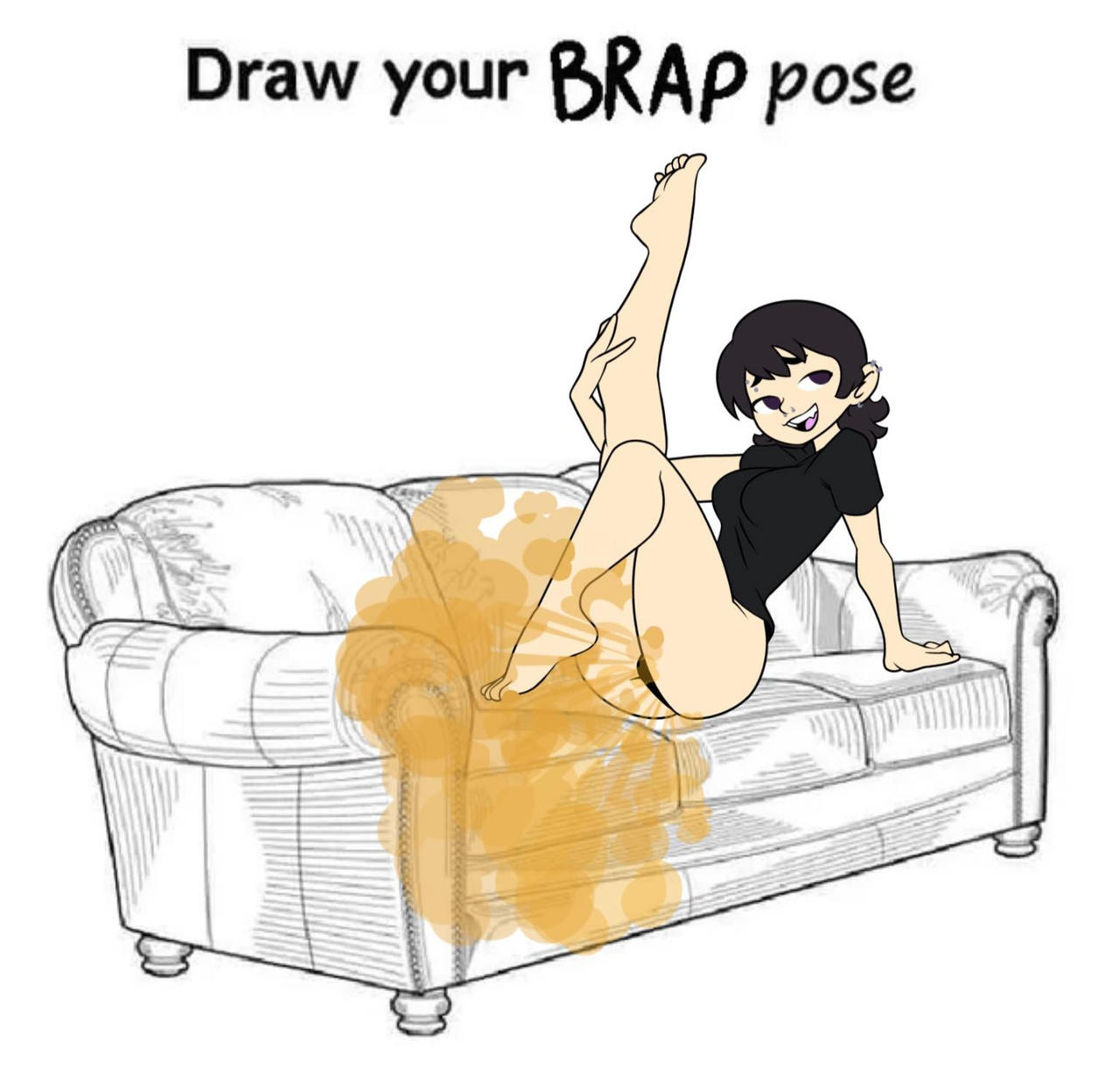 ass, big ass, big breasts, black hair, breasts, breasts bigger than head, draw your ocs in this challenge, fart, fart cloud, fart fetish, fartasticgirl, farting, female, holding leg up, no panties, panties, piercings, pink eyes, presenting, thick ass