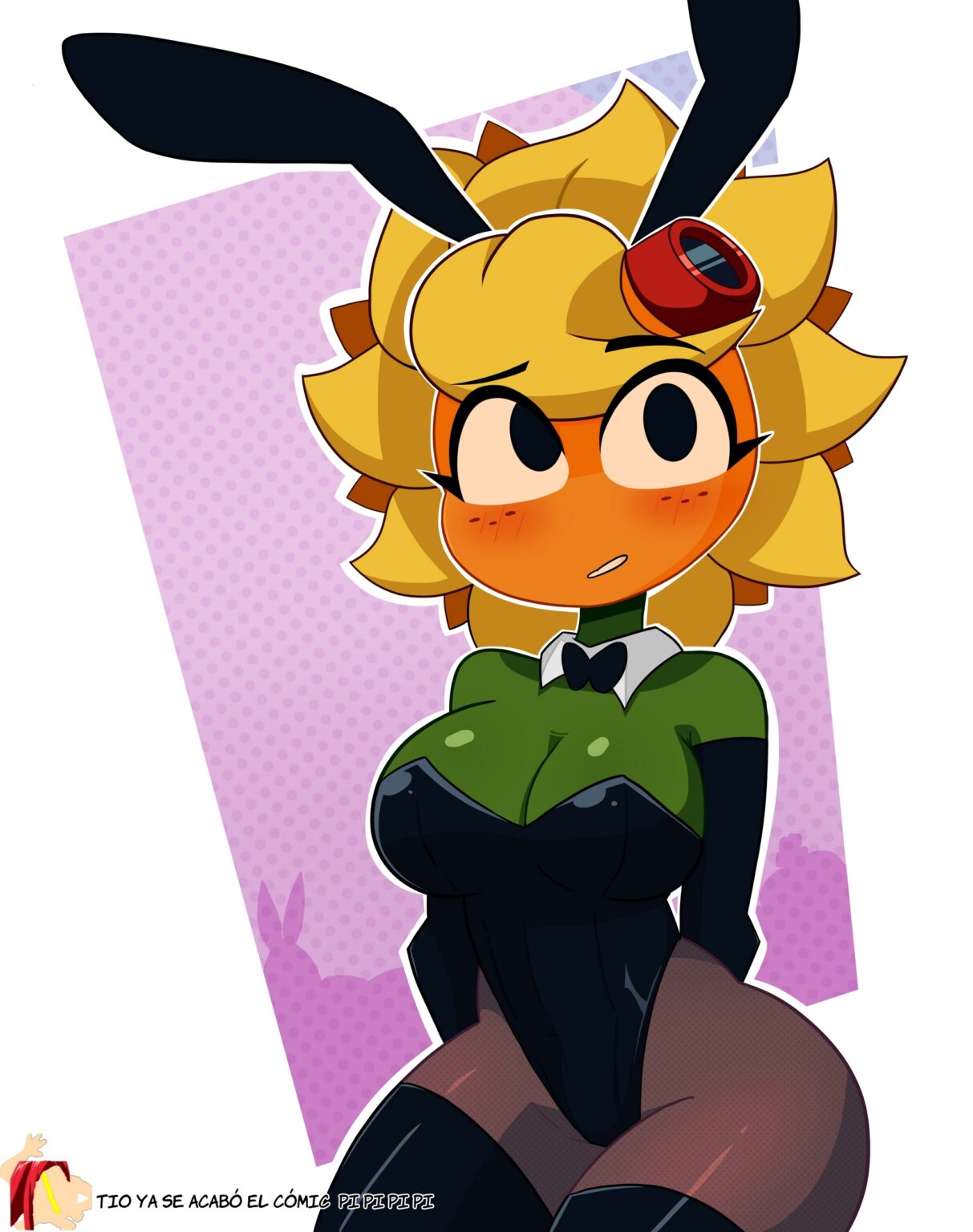 1girls, breasts, bunny ears, bunnysuit, cleavage, collar, female, fishnets, goggles, goggles on head, large breasts, leotard, petals, plant, plants vs zombies, plants vs zombies: heroes, rbismut, solar flare (pvz), solo, solo female, tagme, thick thighs, thighhighs, wide hips