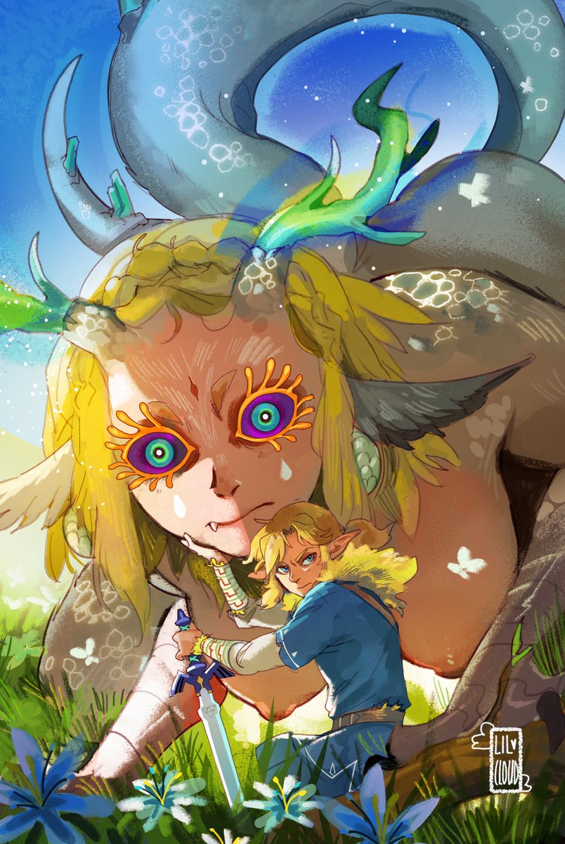clothed male nude female, dragon, dragon zelda, female, happiest little cloud, horns, lillhappycloud, link, link (tears of the kingdom), male, master sword, monster girl, princess zelda, size difference, tail, tears of the kingdom, the legend of zelda, zelda (tears of the kingdom)