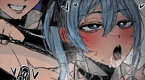 black hair, blue hair, carrot 011, chain leash, female, hololive, hololive english, hololive english -advent-, hololive gen 0, hololive japan, hoshimachi suisei, implied sex, leash pull, lesbian sex, mole under eye, nerissa ravencroft, sex, virtual youtuber, vtuber, yuri