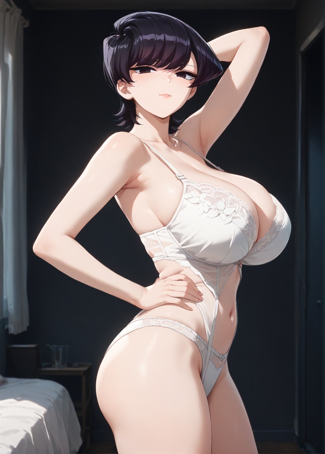 1girls, 2d, ai generated, ass, big ass, big breasts, black eye, black hair, bra, breasts, curvaceous, curvaceous female, curvaceous figure, curvy, curvy figure, female, female only, high quality, hourglass figure, huge breasts, komi can't communicate, komi shuuko, komi-san wa komyushou desu, large breasts, light skin, light-skinned female, lingerie, lips, mature, mature female, mature woman, milf, milf-master, mommy, pale skin, pale-skin, pale-skinned female, panties, posing, sagging breasts, seductive, seductive look, sexy clothing, sexy pose, short hair, stable diffusion, tagmeo, thick ass, thick butt, thick thighs, thighs, wide hips
