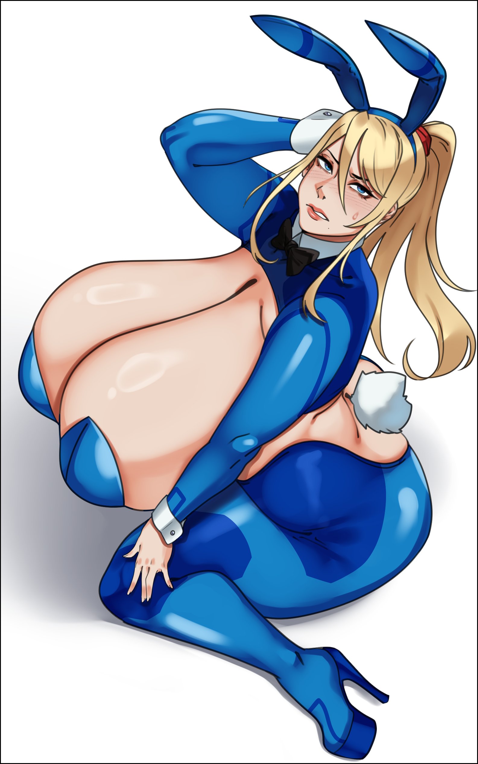 1girls, 2025, 2d, ass, big breasts, bimbo, blonde female, blonde hair, blonde-haired female, breasts, bunny girl, bunnysuit, embarrassed, embarrassed female, female, female focus, female only, heels, large boobs, large breasts, light skin, light-skinned female, metroid, nintendo, reverse bunnysuit, samus aran, solo, solo focus, strongmoist, video game character