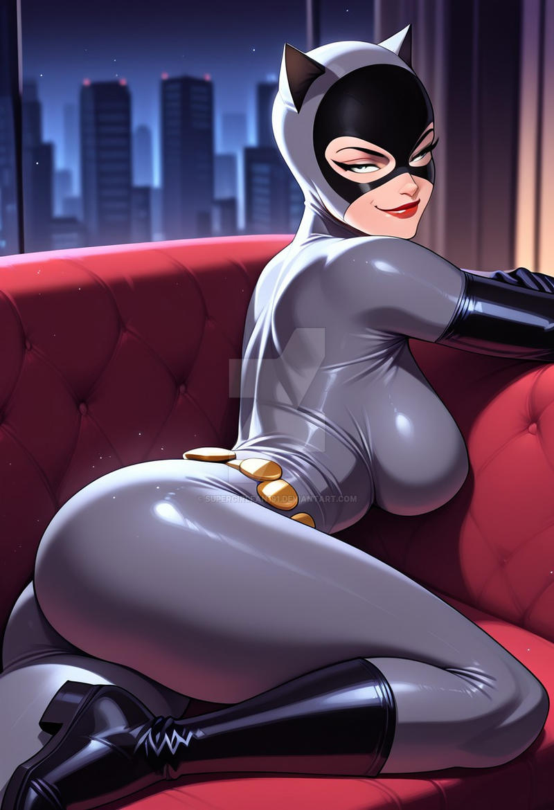1girls, 2025, 2025s, ai art, ai assisted, ai generated, ai-created, armwear, artist name, ass, batman (series), batman: the animated series, belt, big ass, big breasts, big butt, black armwear, black boots, black elbow gloves, black footwear, blue sky, bodysuit, boots, breasts, building, buildings, butt, catwoman, catwoman (dcau), dc, dc comics, dcau, detailed background, deviantart, elbow gloves, eyebrows, eyelashes, fat ass, fat butt, female, female focus, female only, footwear, gray bodysuit, gray clothing, green eyes, grey bodysuit, grey clothing, grey skinsuit, high boots, high resolution, huge ass, huge butt, illustrious (stable diffusion), latex, latex clothing, lipstick, looking at viewer, night, nighttime, on sofa, pony diffusion (model), pony diffusion xl, red lips, red lipstick, seductive, seductive eyes, seductive smile, self upload, selina kyle, skinsuit, sky, smile, smiling at viewer, sofa, solo, solo female, solo focus, stable diffusion, supergirlfan191, thick, thick ass, thick butt, thick thighs, thighs, tight clothing, wide hips