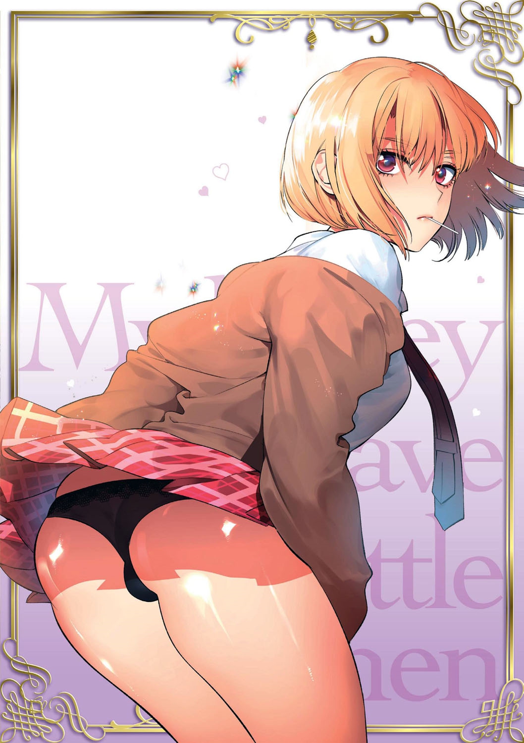 1dickgirl, balls, bob cut, breasts, bulging balls, color, dickgirl, female, futanari, gyaru, hontoku, intersex, long socks, looking at viewer, looking back, makeup, manga cover, manga page, non-nude, panty flash, saotsuki honey to doukyo seikatsu, school skirt, school uniform, short hair, small breasts, solo, tagme, tomboy, trans woman, transfem, transgender woman, wadani hitonori