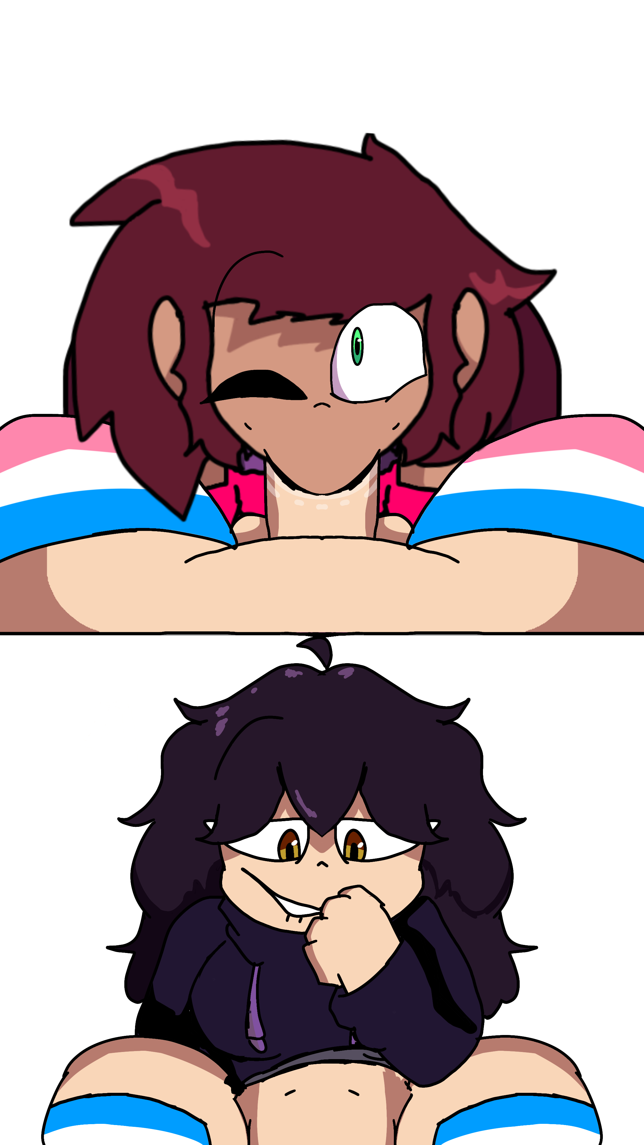1femboy, 1girls, benji (dumbassarts), consensual, cosmichannah, dumbassarts, fanart, female, female artist, femboy, hannah (cosmichannah), male, oc, oral, penis, sucking penis, trans woman, transfem