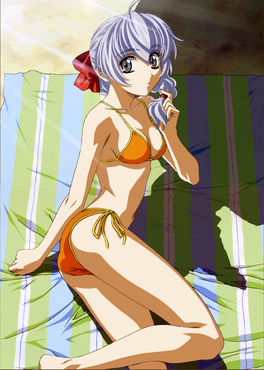 1girls beach bikini braid female female_only full_metal_panic highres horiuchi_osamu solo swimsuit teletha_testarossa