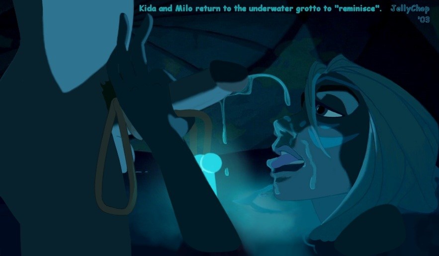2003, atlantis: the lost empire, canon couple, cum, cum in mouth, disney, edit, fellatio, female, kida, male, milo thatch, oral, penis, screenshot, screenshot edit
