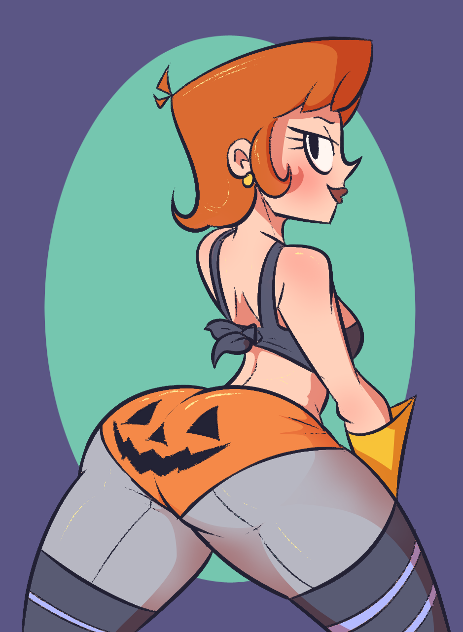 1girls ass ass_focus dabbledraws dexter's_laboratory dexter's_mom jack-o'-lantern orange_hair short_hair solo