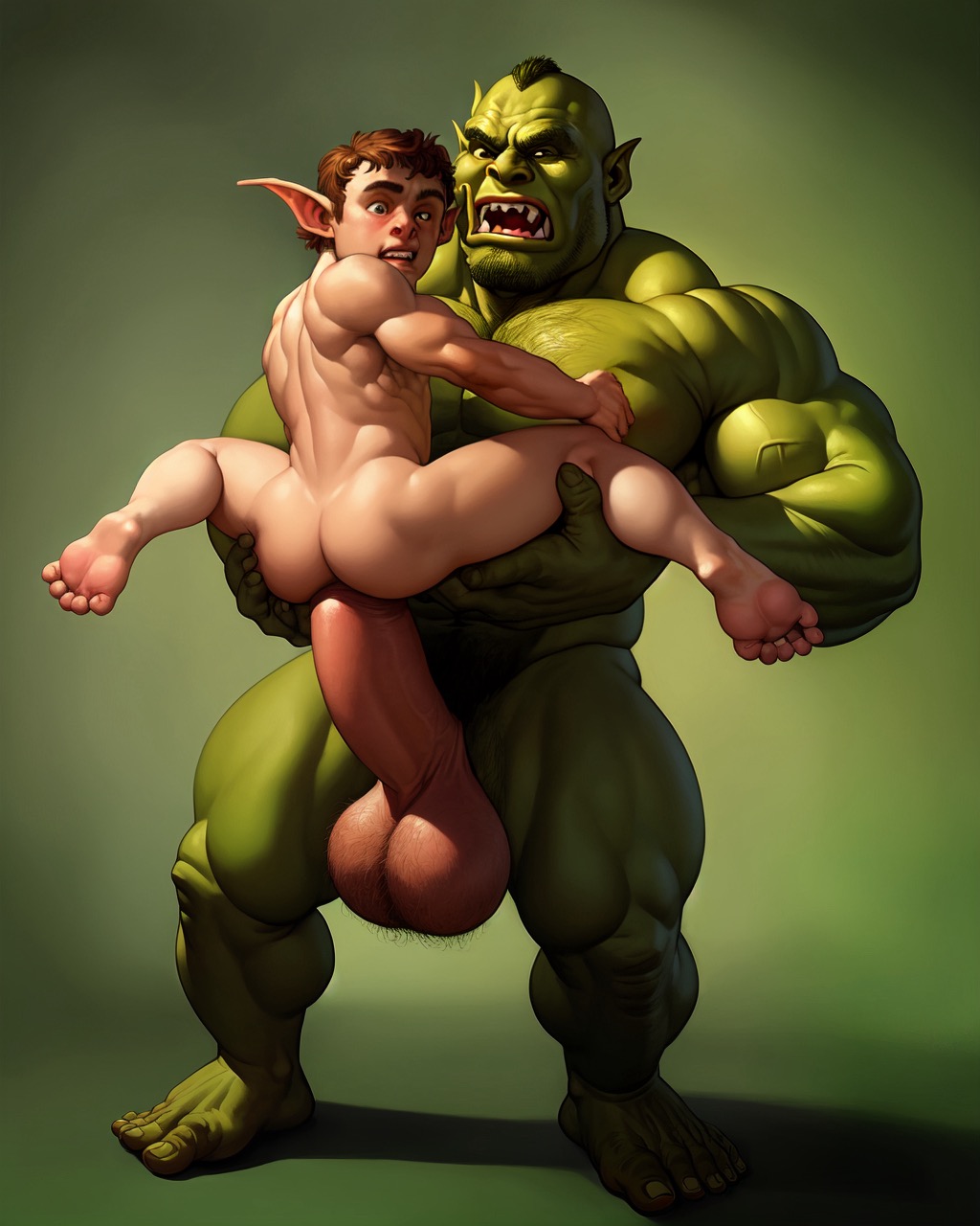 ai_generated anal_sex anal_sex fucked_from_behind gay huge_balls huge_cock male_only orc_male orc_on_goblin