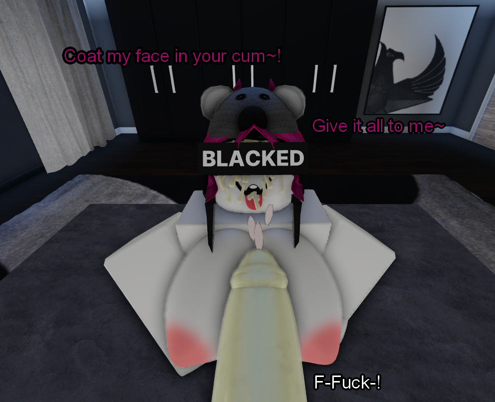 1boy 1girls 3d artist_request bed bedroom blacked censored_eyes cum cum_in_mouth cum_on_face face_covered female grey_skin male male_on_female masturbating masturbation pink_hair roblox roblox_avatar robloxian source_request tagme