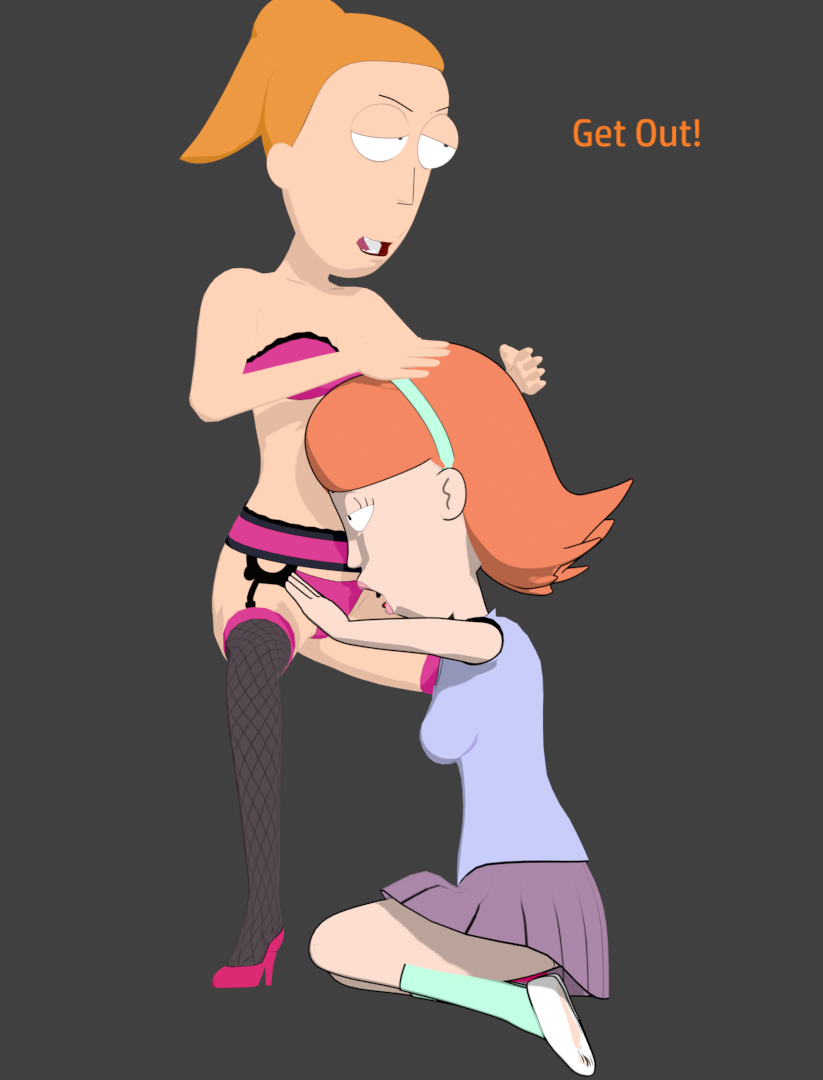 3d blender female female_on_female female_only heperson jessica_(rick_and_morty) lingerie orange_hair rick_and_morty skirt summer_smith yuri