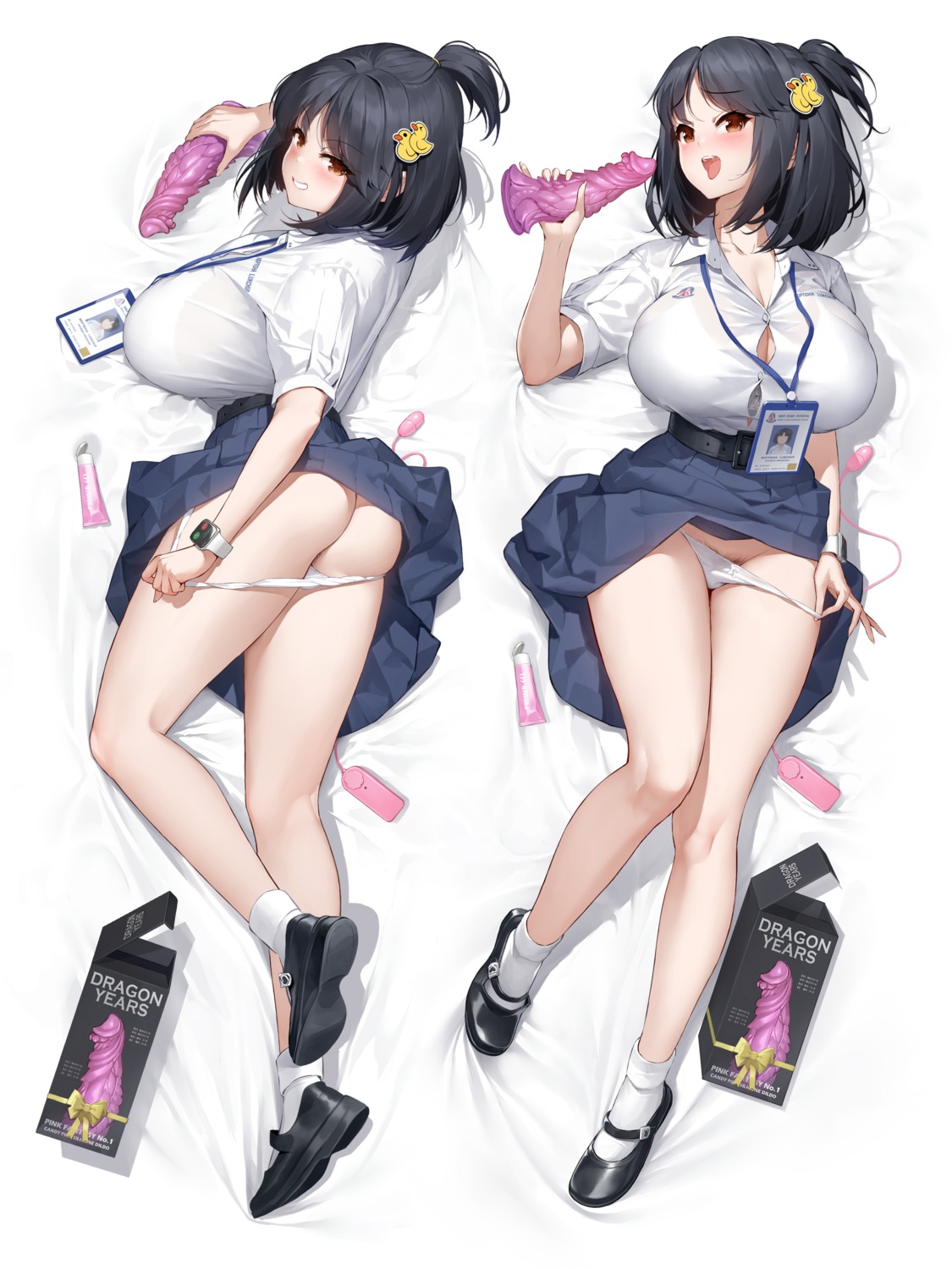 1girls, ass, breasts, dakimakura, dildo, female, flats, full body, gao (gaolukchup), gao-lukchup, huge breasts, loogchoob (gaolukchup), mary janes, on back, on side, original, panties, sex toy, shoes, skirt, skirt lift, solo