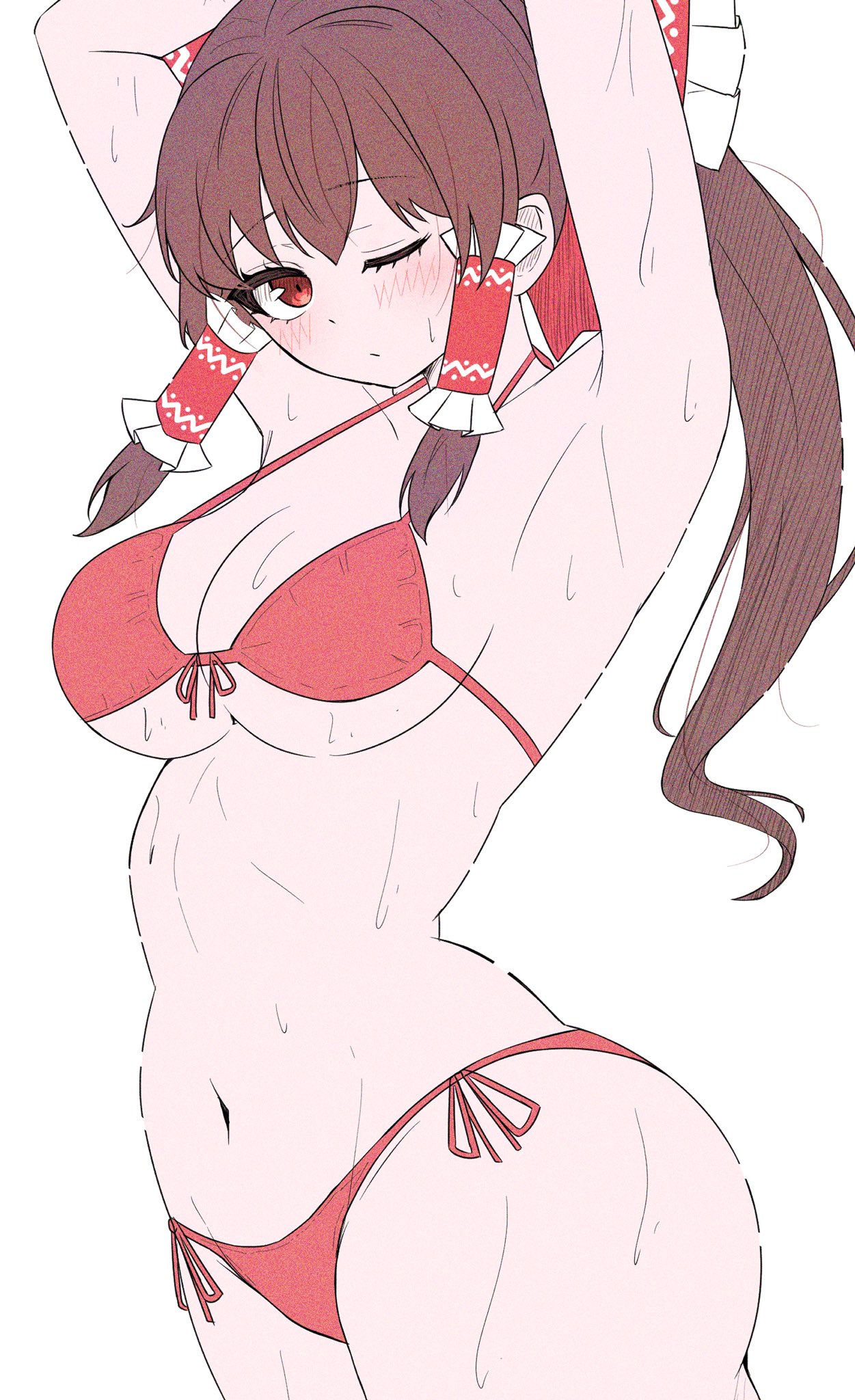 1girls, bikini, breasts, long hair, mikan7f, reimu hakurei, swimsuit, tagme, touhou
