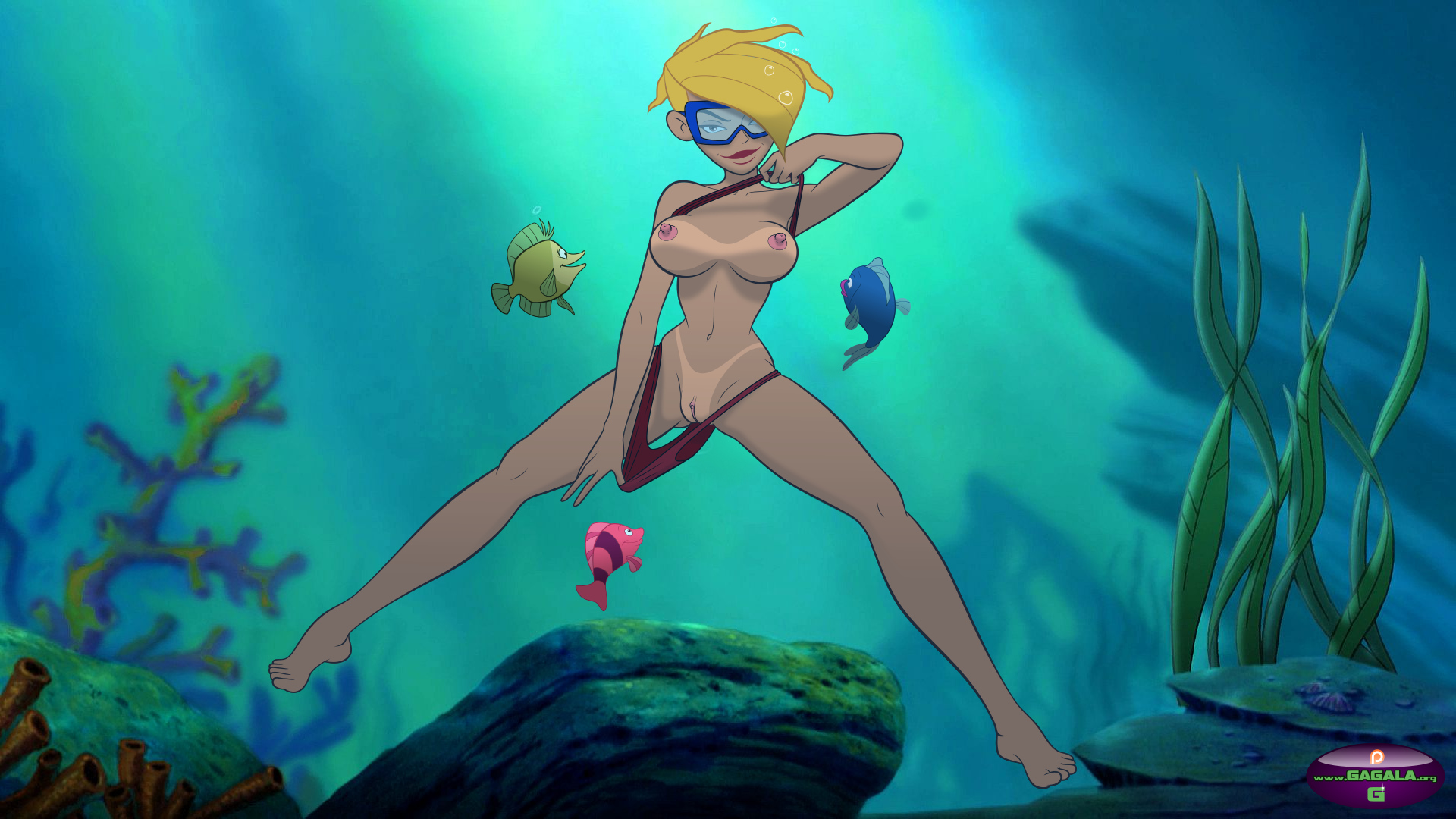 adrena lynn, bikini, bikini pull, breasts, disney, disney channel, female, gagala, kim possible, nipples, pussy, underwater