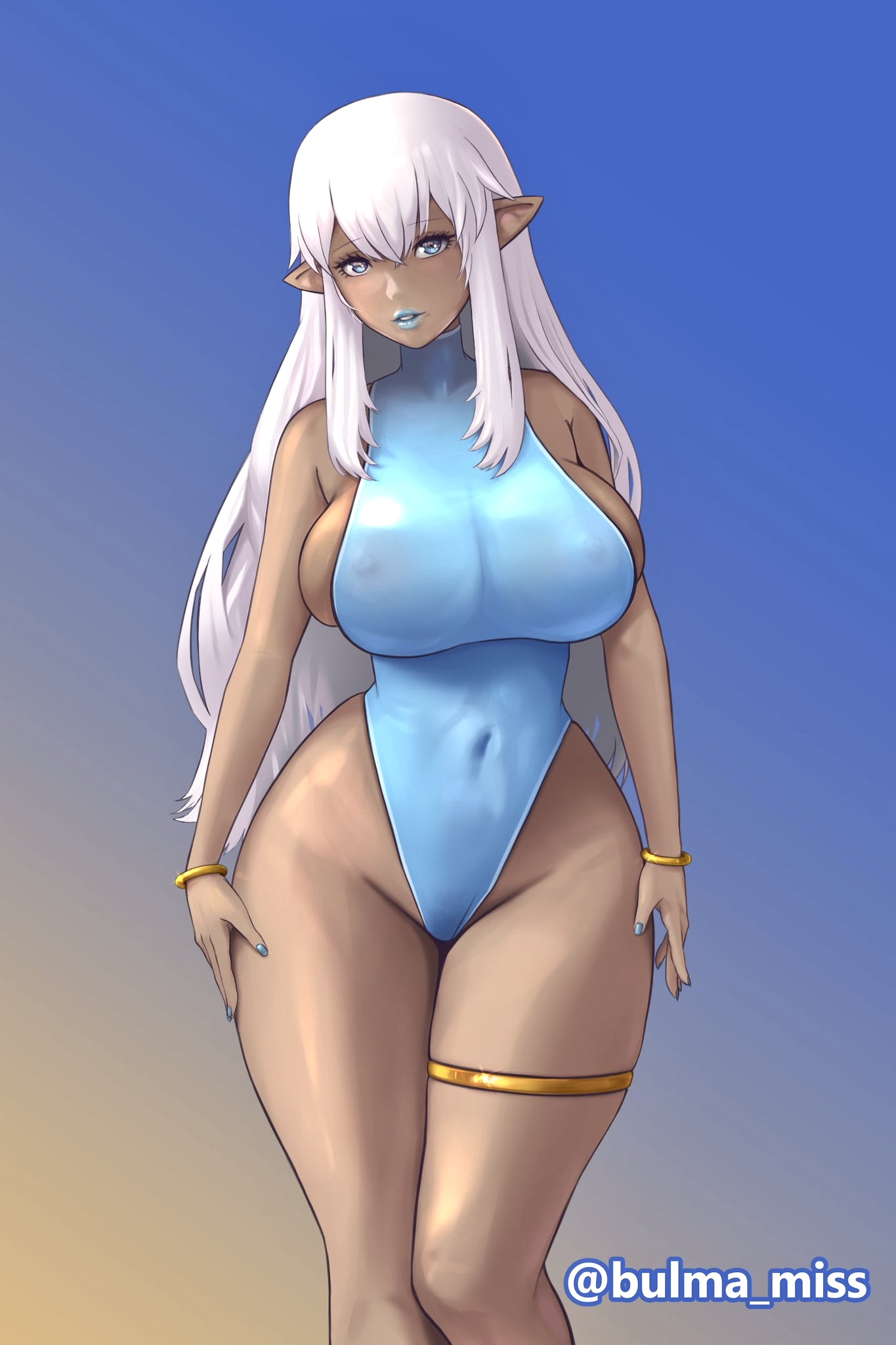 1girls, belly button, belly button visible through clothing, big breasts, blue eyes, blue lipstick, blue nails, breasts, commission, curvy, curvy female, curvy figure, curvy hips, dark elf, dark skin, dark-skinned female, dark-skinned sub, elf, elf ears, elf female, female, fit, fit female, hawk-see, hourglass figure, hourglass figured female, huge breasts, leotard, light skin, light-skinned male, lipstick, nail polish, nipples, nipples visible through clothing, oc, original, pointy ears, prostitute, prostitution, shiny clothes, shiny skin, sideboob, skimpy clothes, skin tight, skyrim, slave, slave girl, submissive female, suggestive look, suggestive pose, tan-skinned female, the elder scrolls, thick hips, thick legs, thick thighs, thigh strap, thighs, thong leotard, tight clothing, voluptuous female, white hair, wide hips, world of warcraft, yumi dark elf