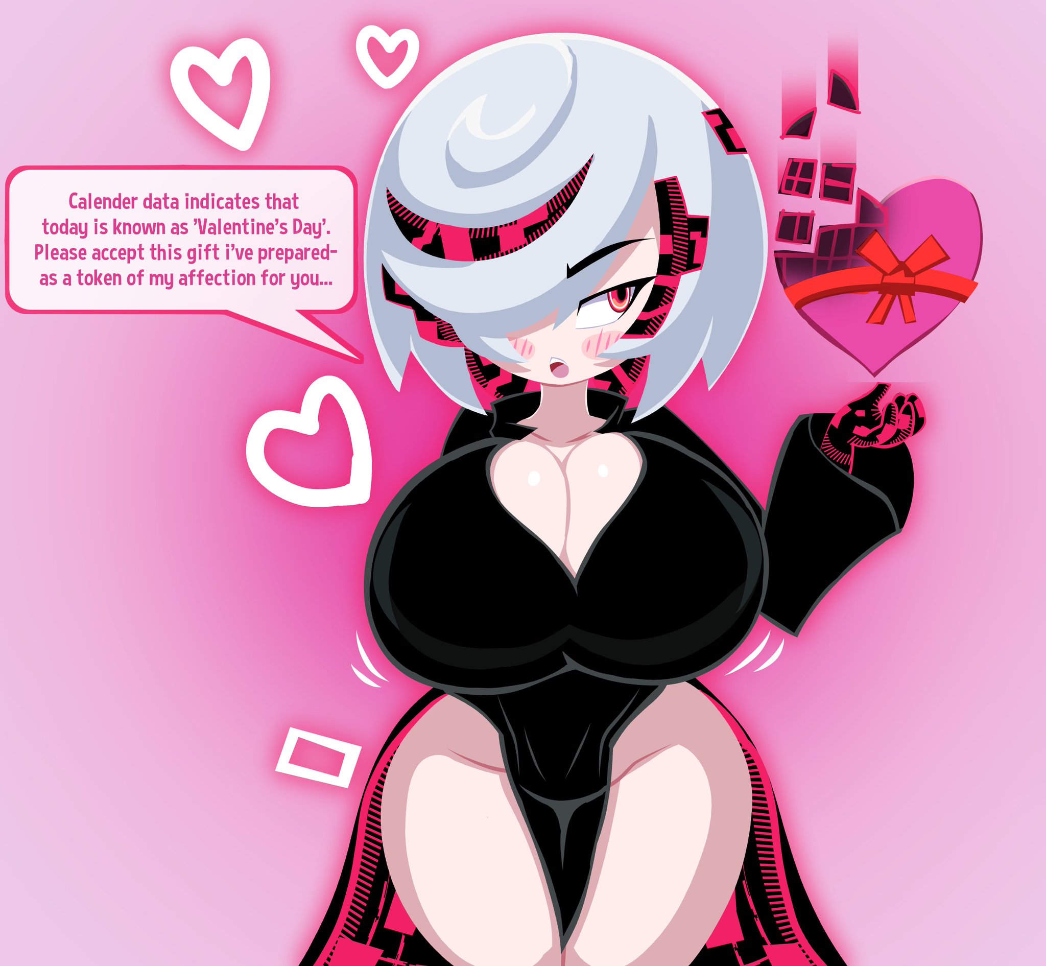 1girls, aged up, alternate breast size, big ass, english text, female, female only, massive breasts, sage (sonic frontiers), shortstack, solo, sonic (series), speech bubble, text, thick thighs, valentine's day, white hair, yelladrill