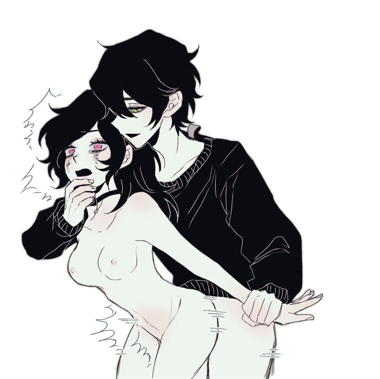 1boy, 1girls, 2d, andrew graves, arm behind back, ashley graves, bent over, black hair, blush, breasts, brother and sister, choker, family breeding, female, from behind, green eyes, hand on chin, holding arm, incest, male, maledom, nude, passport herb, pink eyes, questionable consent, rape, ruined makeup, runny makeup, sex, siblings, size difference, the coffin of andy and leyley