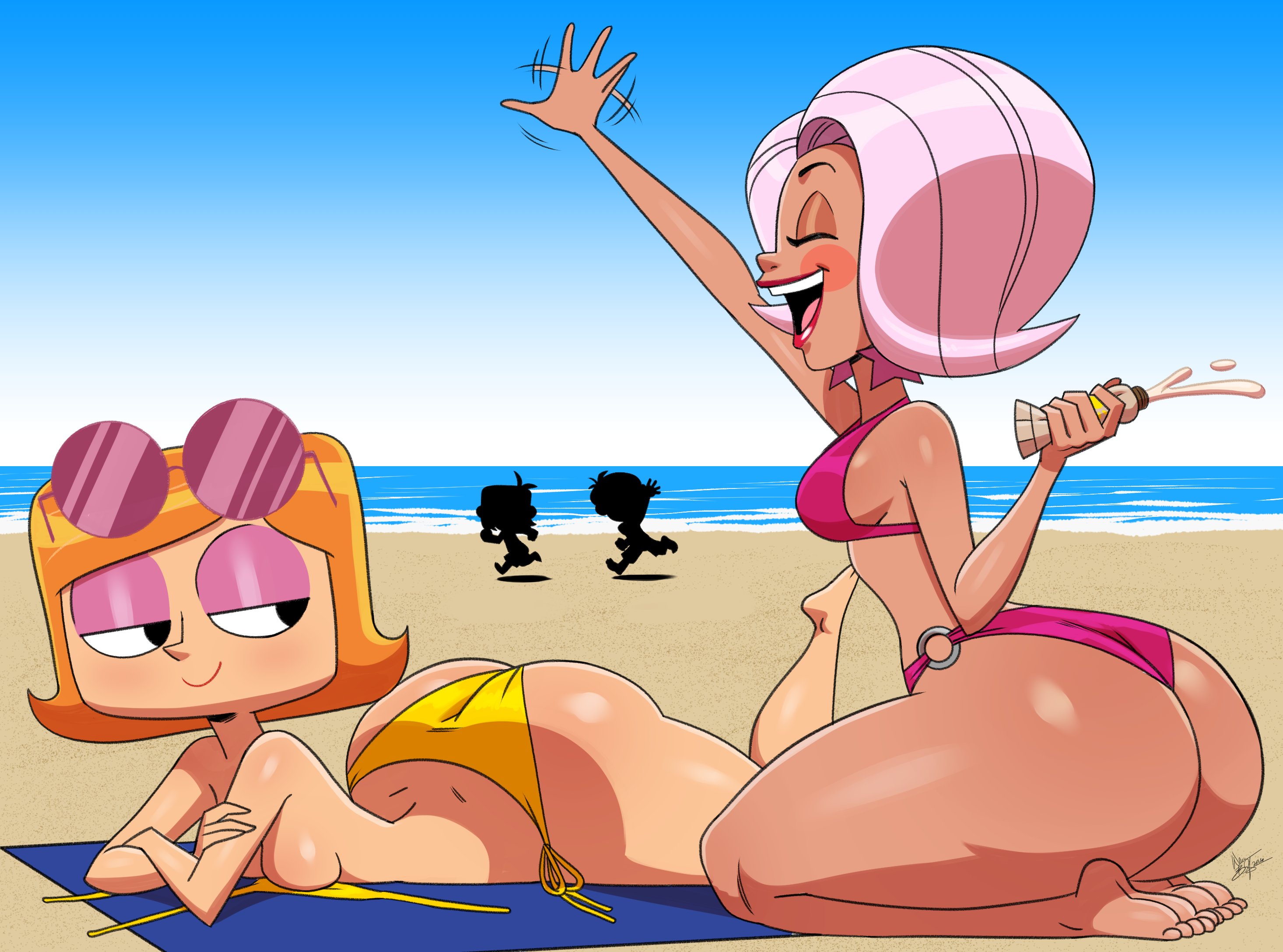 2boys, 2girls, a kind of magic, aeolewds, aeolus06, bikini, bikini bottom, bikini pull, bikini top, bikini top aside, bikini top down, bikini top lift, bikini top pull, bikini top removed, bikini top undone, blush, blushing, blushing female, boobs, bubble but, bubble butt, crossover, debbie turnbull, debs turnbull, fat ass, high quality, high resolution, highres, hires, huge ass, huge butt, imminent sex, imminent yuri, implied lesbian, implied yuri, large ass, large butt, lesbian, lesbian couple, lesbian domination, lesbian focus, lesbians, light skin, light-skinned female, mature, mature body, mature female, mature figure, mature woman, milf, milfs, naughty aeolus, offscreen, offscreen character, offscreen characters, offscreen male, orange hair, orange-haired female, pink hair, pink hair female, pink haired female, robotboy, seductive, seductive female, sunscreen, swimsuit, swimwear, tan skin, tan-skinned female, tanned, tanned skin, tommy turnbull, wide hips, willow (a kind of magic)