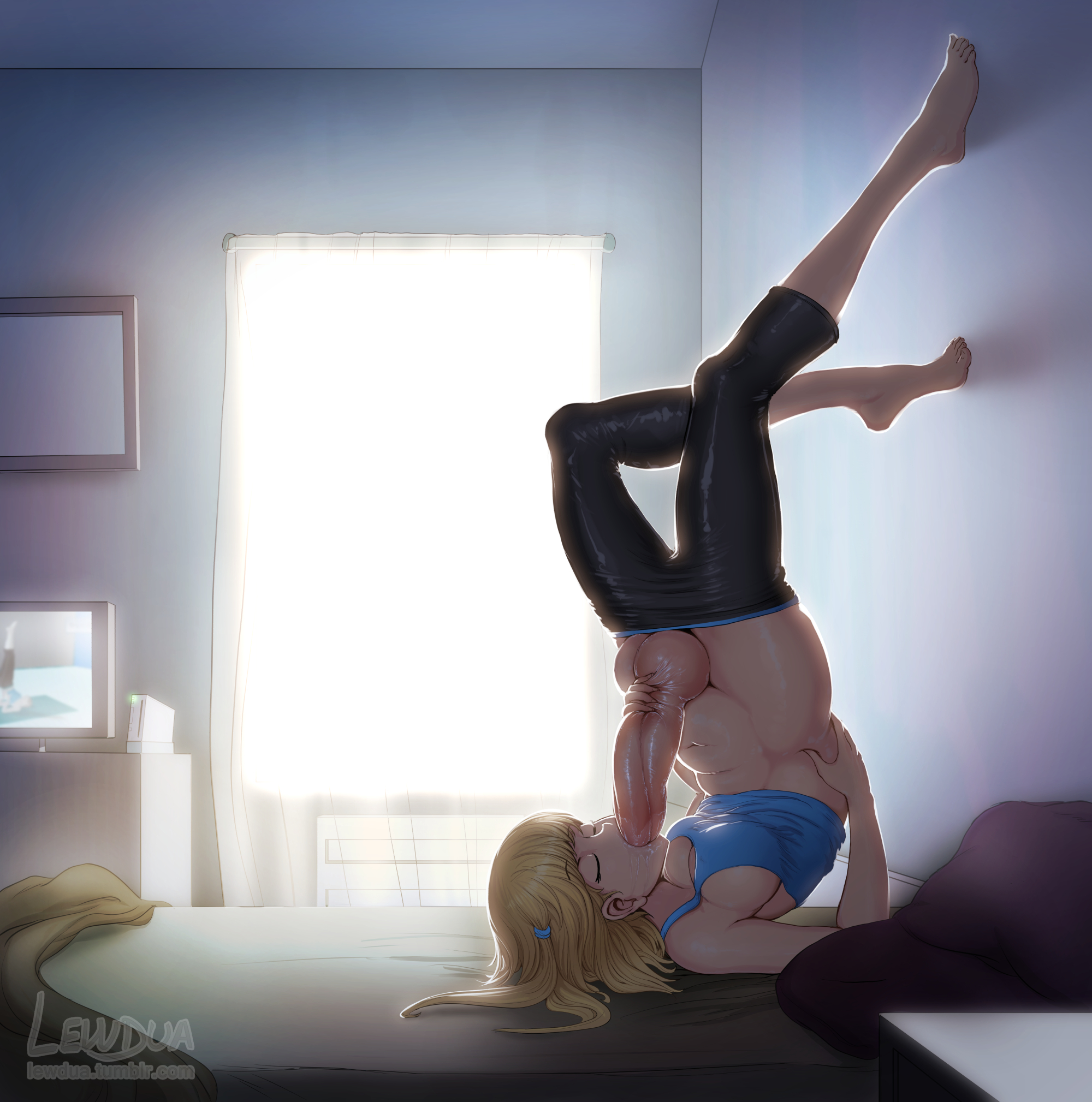 1futa, autofellatio, balls, barefoot, breasts, cleavage, clothing, dickgirl, erection, feet, fellatio, futa only, futanari, huge cock, intersex, lewdua, masturbation, nessie (lewdua), oral, original, penis, solo, solo futa, testicles, toes