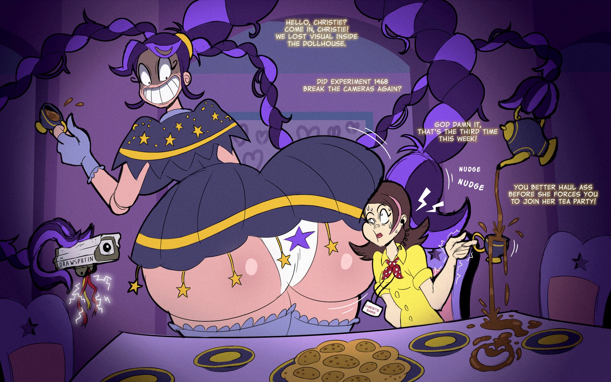 2girls, ass, big ass, big breasts, big thighs, breasts, christie saws, curvaceous, curvy, curvy figure, digital media (artwork), drawsputin, dumptruck ass, dumptruck butt, enormous ass, female, female only, gigantic ass, ginormous ass, hips, hourglass figure, huge ass, huge breasts, huge thighs, humongous ass, hype ass, hyper, hyper ass, large ass, large breasts, large thighs, legs, light skin, light-skinned female, lily lovebraids, massive ass, mature, mature female, mob entertainment, oc, original character, poppy playtime, poppy playtime (chapter 5), prehensile hair, purple hair, slim waist, thick, thick hips, thick legs, thick thighs, thighs, voluptuous, waist, wide ass, wide hips, wide thighs