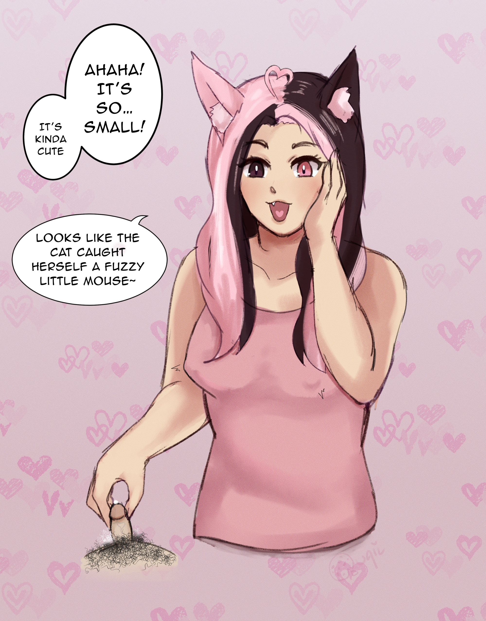 catgirl, cfnm, femdom, heterochromia, oc, quqii, small penis adoration, small penis humiliation, soft femdom, vitiligo, white pubic hair