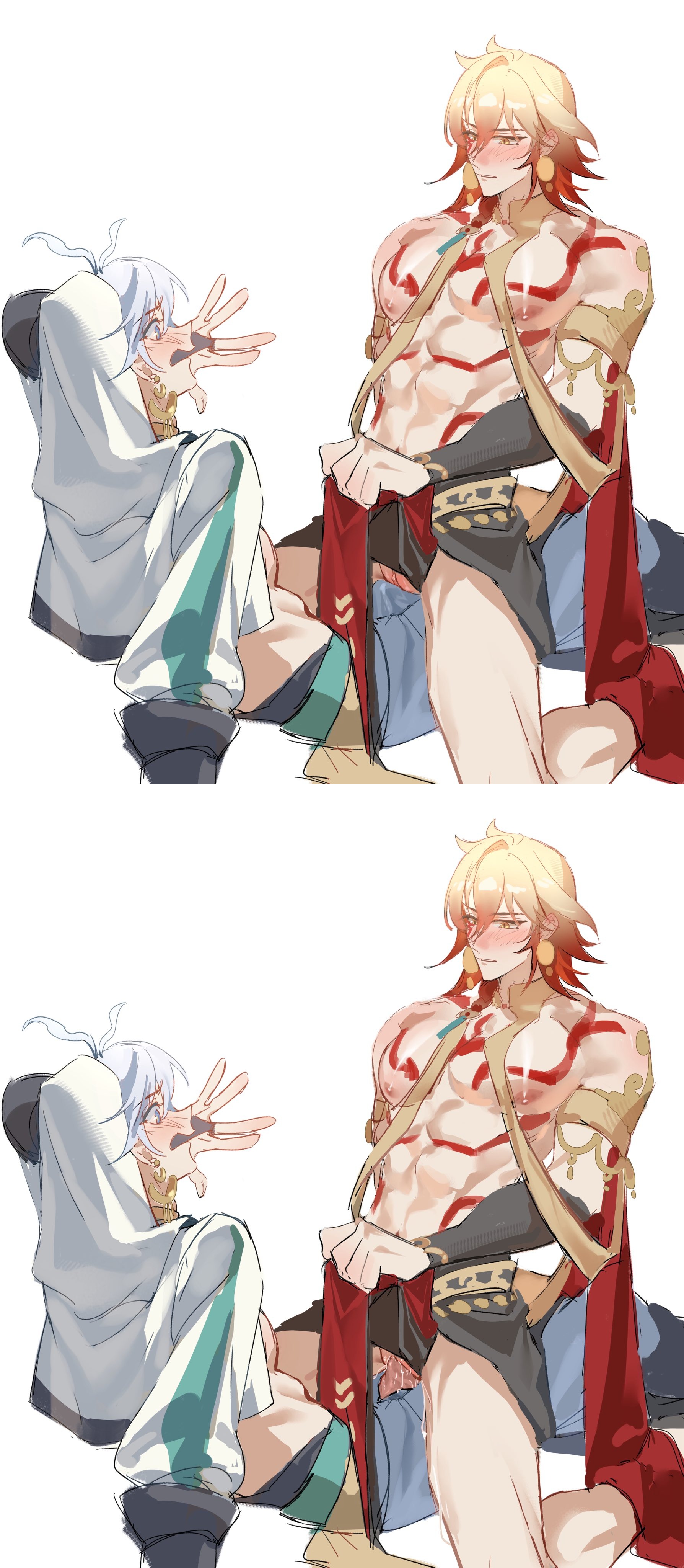 cuntboy, gay, honkai: star rail, mydei (honkai: star rail), phainon (honkai: star rail), riding, riding penis, yaoi