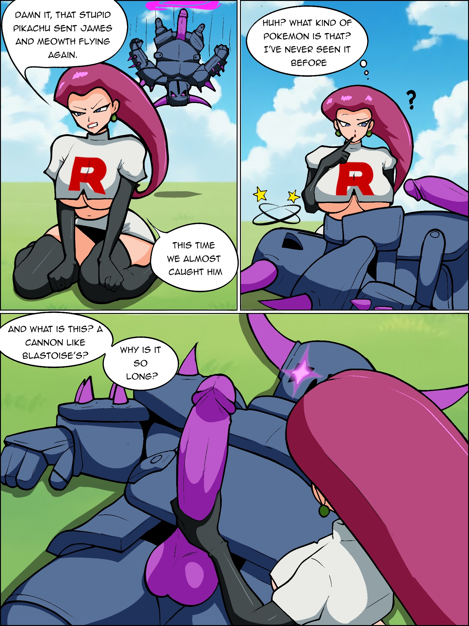 ass focus, big, big breasts, big penis, clash (series), clash royale, comic, crossover, deadmfart, futa on female, futanari, jessie (pokemon), large breasts, laying on floor, laying on ground, looking at penis, nintendo, pekka (clash of clans), pekka (clash royale), pokemon, portal
