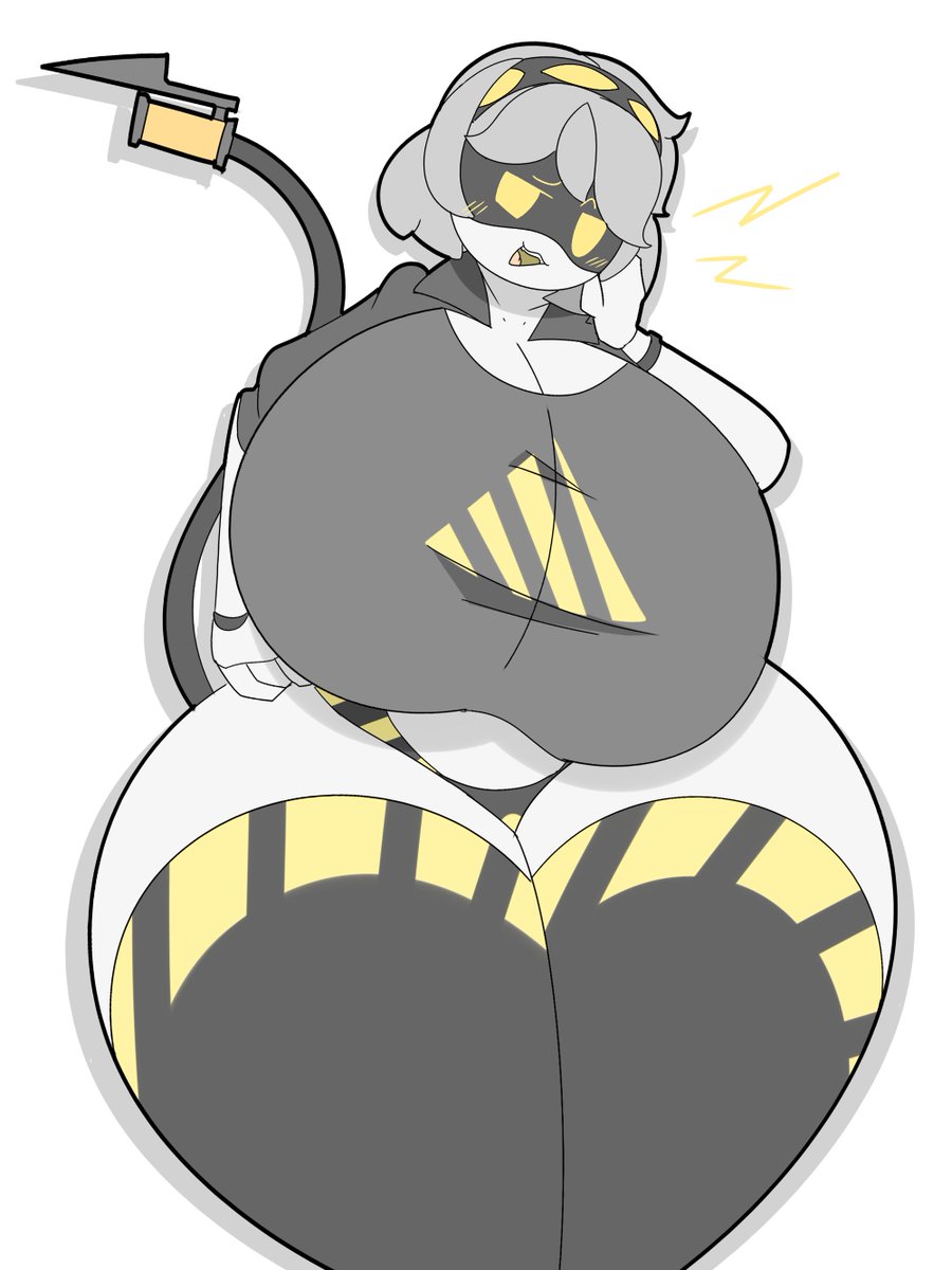 1girls, big breasts, female only, grey hair, hyper ass, hyper breasts, murder drones, tail, thick thighs, underwear, v (murder drones), yellow eyes, zaclyn