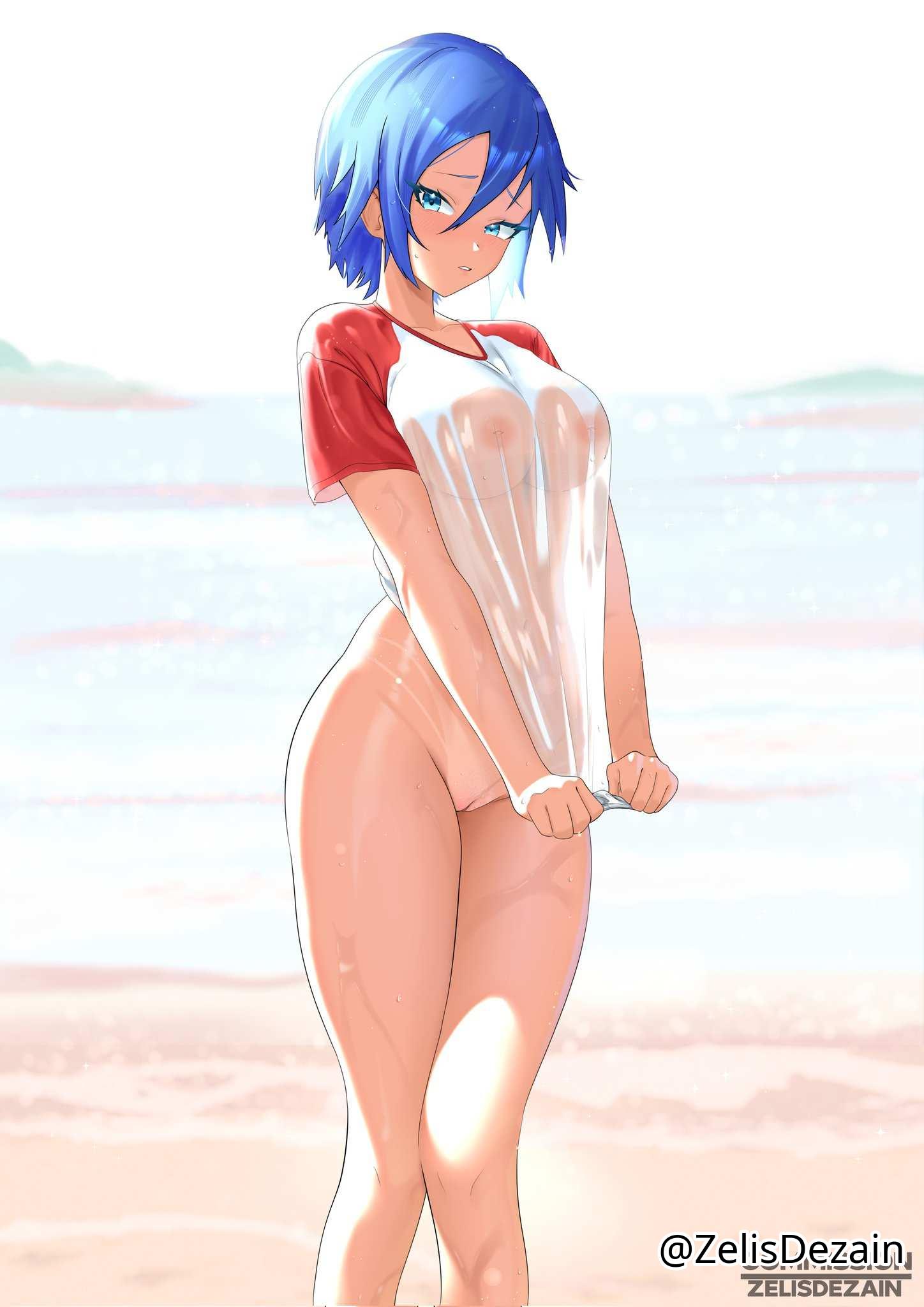 1girls, 2d, 2d (artwork), 2d artwork, alternate version at source, alternate version available, aqua (kingdom hearts), areola, areolae, bare calves, bare hands, bare hips, bare knees, bare legs, bare pussy, bare skin, bare thighs, belly, belly button, bewitching thighs, big breasts, bikini tan, blue eyes, blue hair, blue-eyed female, blue-haired female, blurred background, blurry background, breasts, busty, busty female, child bearing hips, cleft of venus, clothes, clothes pull, collarbone, commission, commission art, curvaceous, curvaceous body, curvaceous female, curvaceous figure, curvaceous hips, curvaceous thighs, curvy, curvy body, curvy female, curvy figure, curvy hips, curvy thighs, day, daylight, daytime, digital, digital art, digital drawing, digital drawing (artwork), digital media, digital media (artwork), drawing, dripping wet, elbows, exposed calves, exposed hips, exposed legs, exposed pussy, exposed skin, exposed thighs, female, female focus, female only, fertile hips, fingers, groin, hair between eyes, half naked, half nude, head tilt, high resolution, highres, hourglass figure, kingdom hearts, knees, knees together, knees together feet apart, large boobs, large breasts, lean figure, legs closed, legs together, legs together feet apart, looking at viewer, midriff, more at source, naked, naked female, naked woman, narrow waist, navel, nervous, nervous expression, nervous face, nervous female, nipples, nude, nude female, nudity, outdoor, outdoor nudity, outdoors, outside, pink areola, pink areolae, pink nipples, pussy, pussy lips, see through, see through clothes, see through clothing, see through shirt, see-through, see-through clothes, see-through clothing, see-through shirt, see-through top, semi nude, shirt, shirt pull, short hair, shoulders, shy, shy expression, shy female, shy girl, skindentation, slender body, slender waist, slim female, slim waist, soaked, solo, standing, swimsuit tan, tan, tan body, tan legs, tan line, tan lines, tan skin, tan skinned female, tanned, tanned skin, thick thighs, thighs, thighs together, tilted head, topwear, topwear pull, upper body, vgen commission, vulva, vulva line, wet, wet belly, wet body, wet legs, wet skin, wet thighs, wide hips, zelisdezain