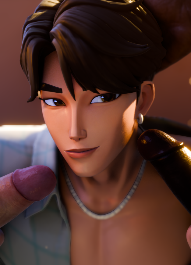 1boy 3d cock_on_face dick_on_face diogaygay earring erect erect_cock erect_dick erect_penis erection face_close-up face_close_up face_closeup gay interracial jinu_(kpop_demon_hunters) kpop_demon_hunters male male_only necklace penis_on_face preview smiling unbuttoned_shirt yaoi