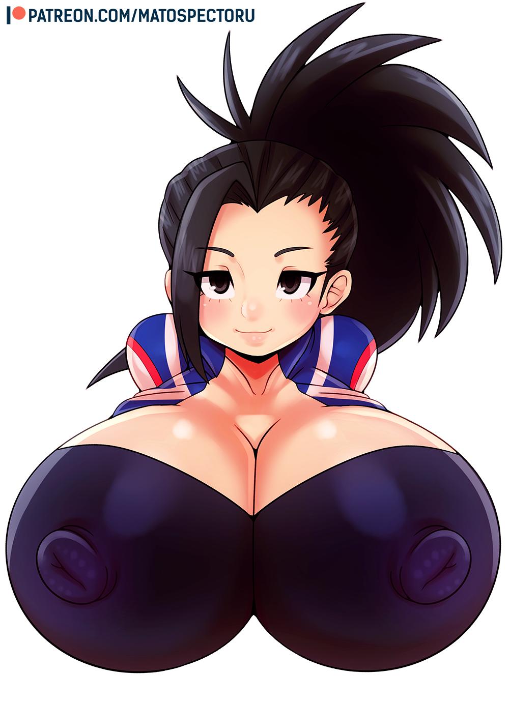 1girls big_breasts black_eyes black_hair breasts bust bust_style busty cleavage clothing female female_only hair huge_breasts large_breasts light-skinned_female light_skin matospectoru momo_yaoyorozu my_hero_academia nipple_bulge patreon shounen_jump solo url