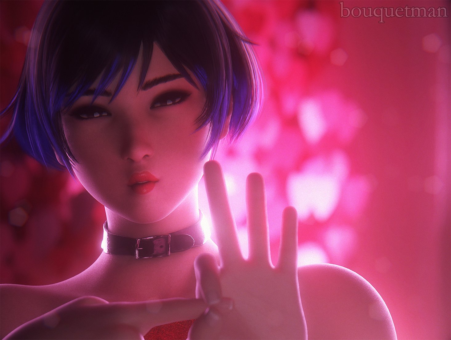 1girls, 3d, bouquetman, female, female only, reina mishima, sex gesture, solo, tekken, tekken 8
