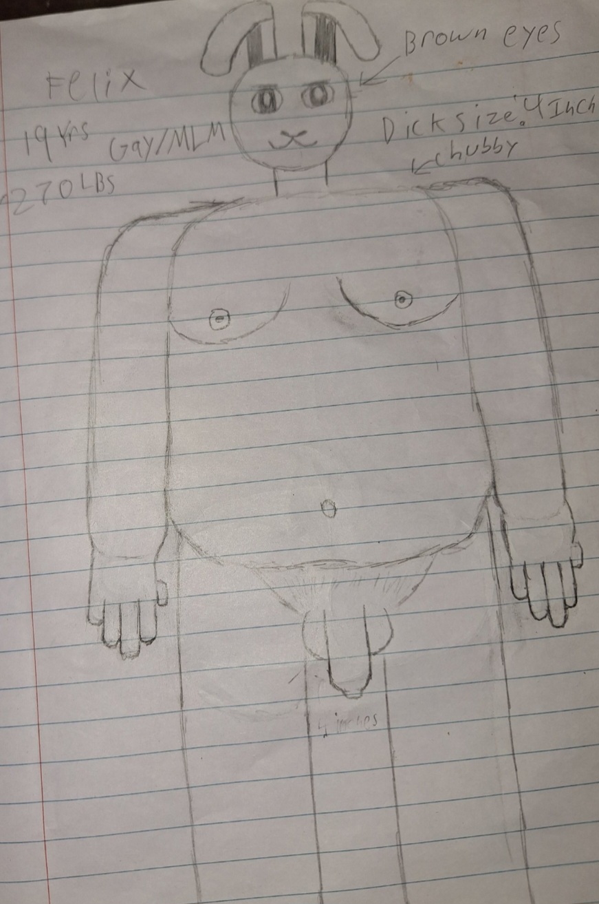 anthro balls draaing felix_rabbit first genitals gynecomastia hi_res irl_sketch lagomorph male mammal moombun nipples penis slightly_chubby solo time