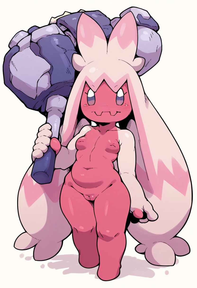 1female 1girl ai_generated anthro civitai draco92 female female_focus female_only inverted_nipples looking_at_viewer nude nude_female pink_body pokemon pokemon_(species) small_breasts tinkaton video_games