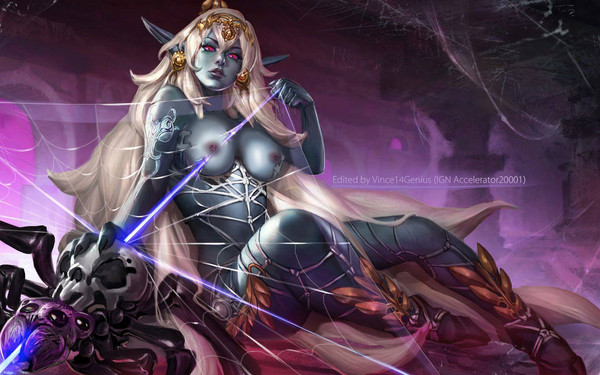 areolae blue_skin bow breasts edit kestrel_(vainglory) spider_web vainglory vince14genius