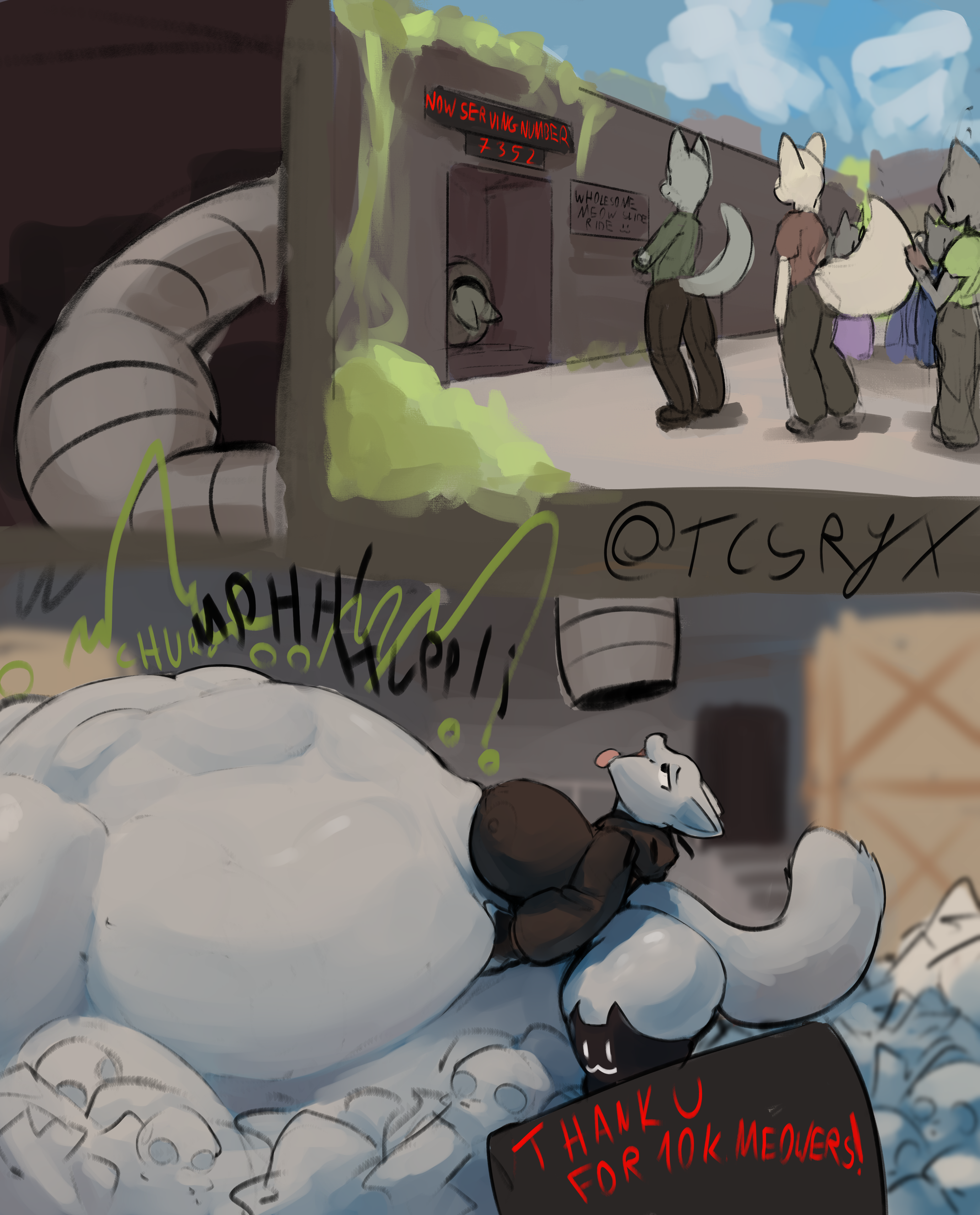 anthro, anthro pred, anthro prey, big belly, big breasts, big butt, bones in belly, bones in stomach, digestion, digestion noises, feeding tube, furry, hyper, hyper belly, mass vore, tcsrjx, vore, vore belly