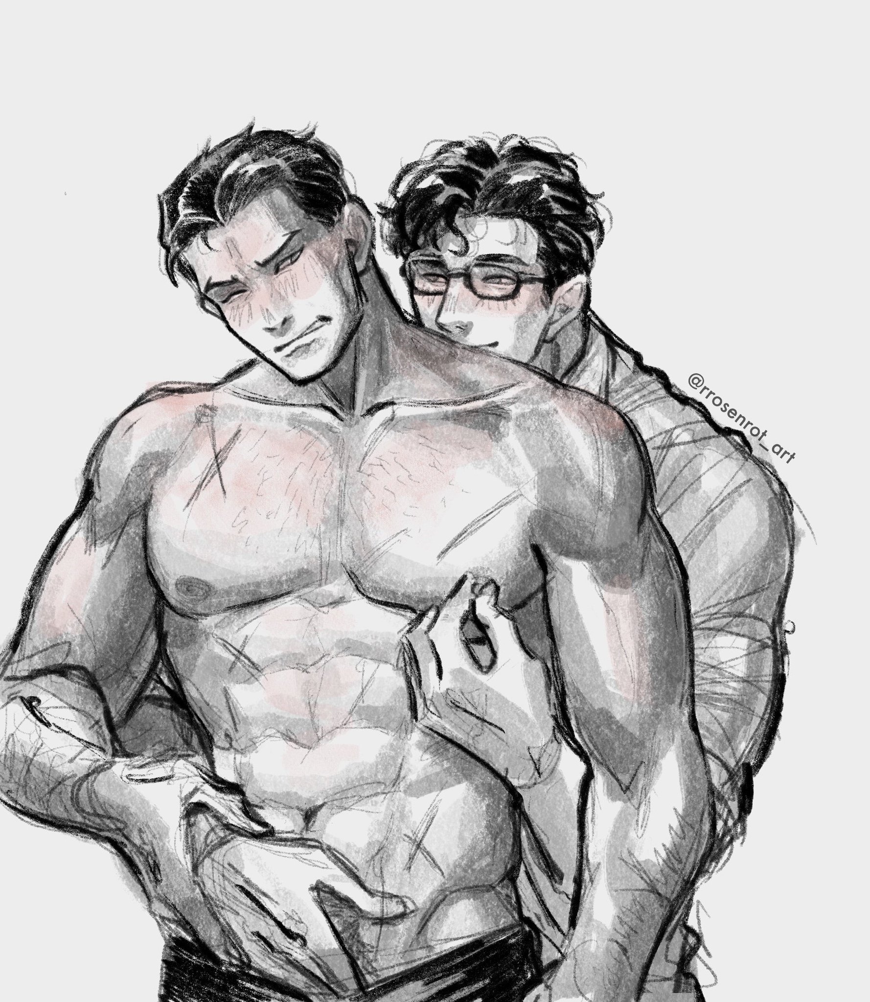 batman, batman (series), bruce wayne, clark kent, couple, dc comics, gay, rrosenrot art, sexy, superbat, superman, superman (clark kent), superman (series)