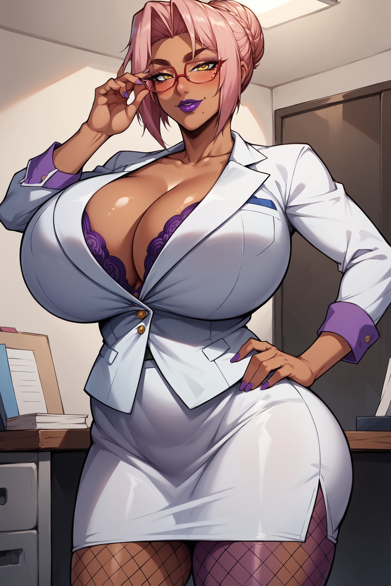 1girls, ai generated, big breasts, breasts, bythebrokenone, female, female only, glasses, ingrid (taimanin asagi), office lady, solo, solo female, tagme, taimanin (series)