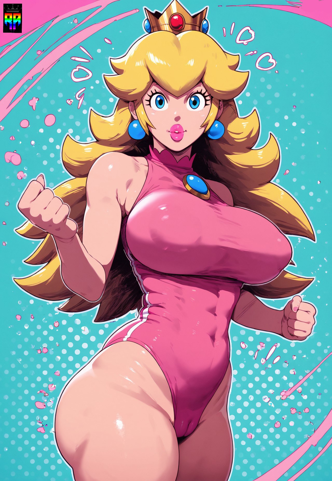 ai generated, ass, big ass, big breasts, breasts, bubble ass, bubble butt, cute face, female, princess peach, repartz, sagging breasts, super mario bros., thick thighs