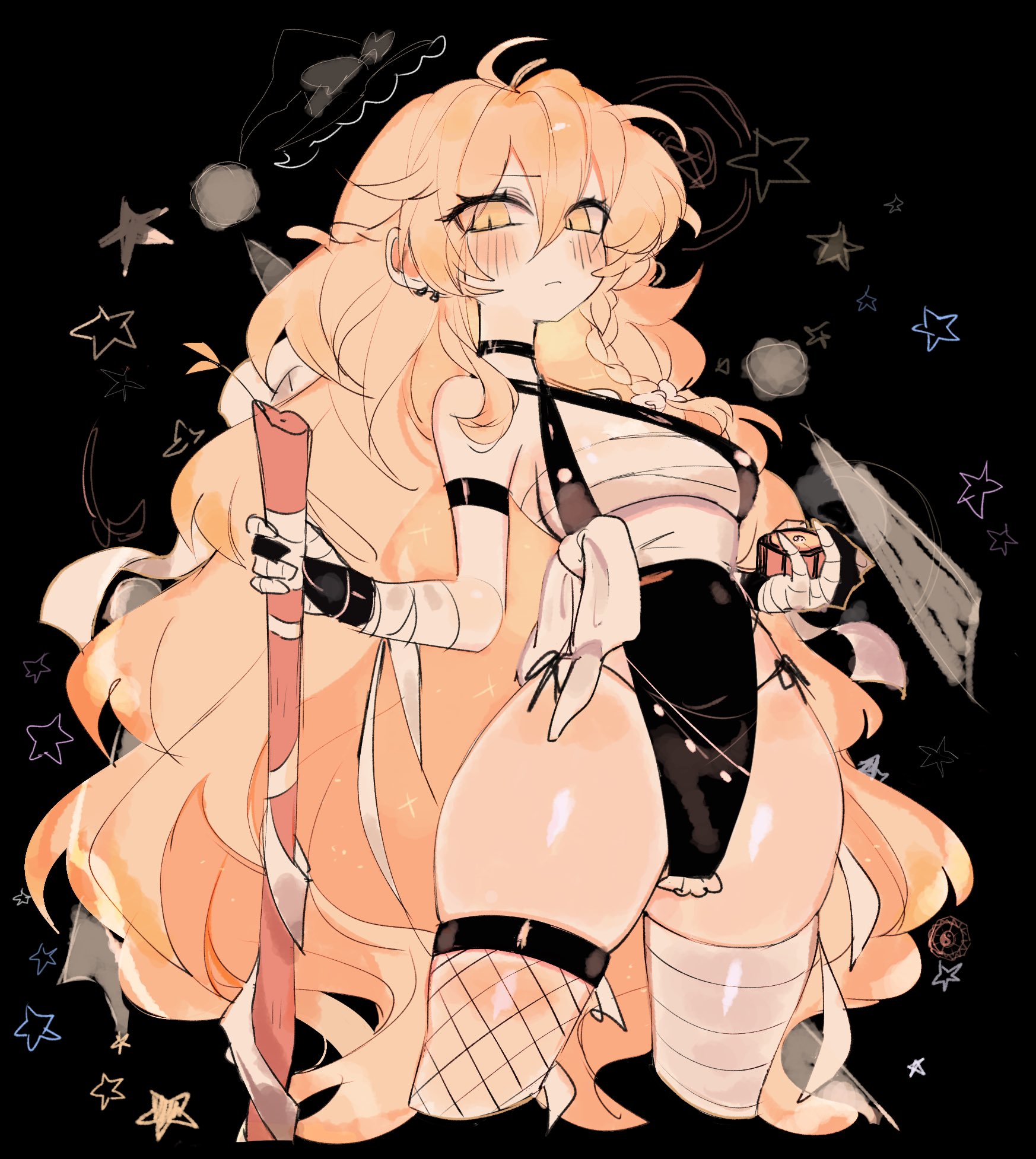 blonde hair, female, fishnet thighhighs, fishnets, marisa kirisame, single fishnet, thighhighs, thighs, touhou, usa37107692